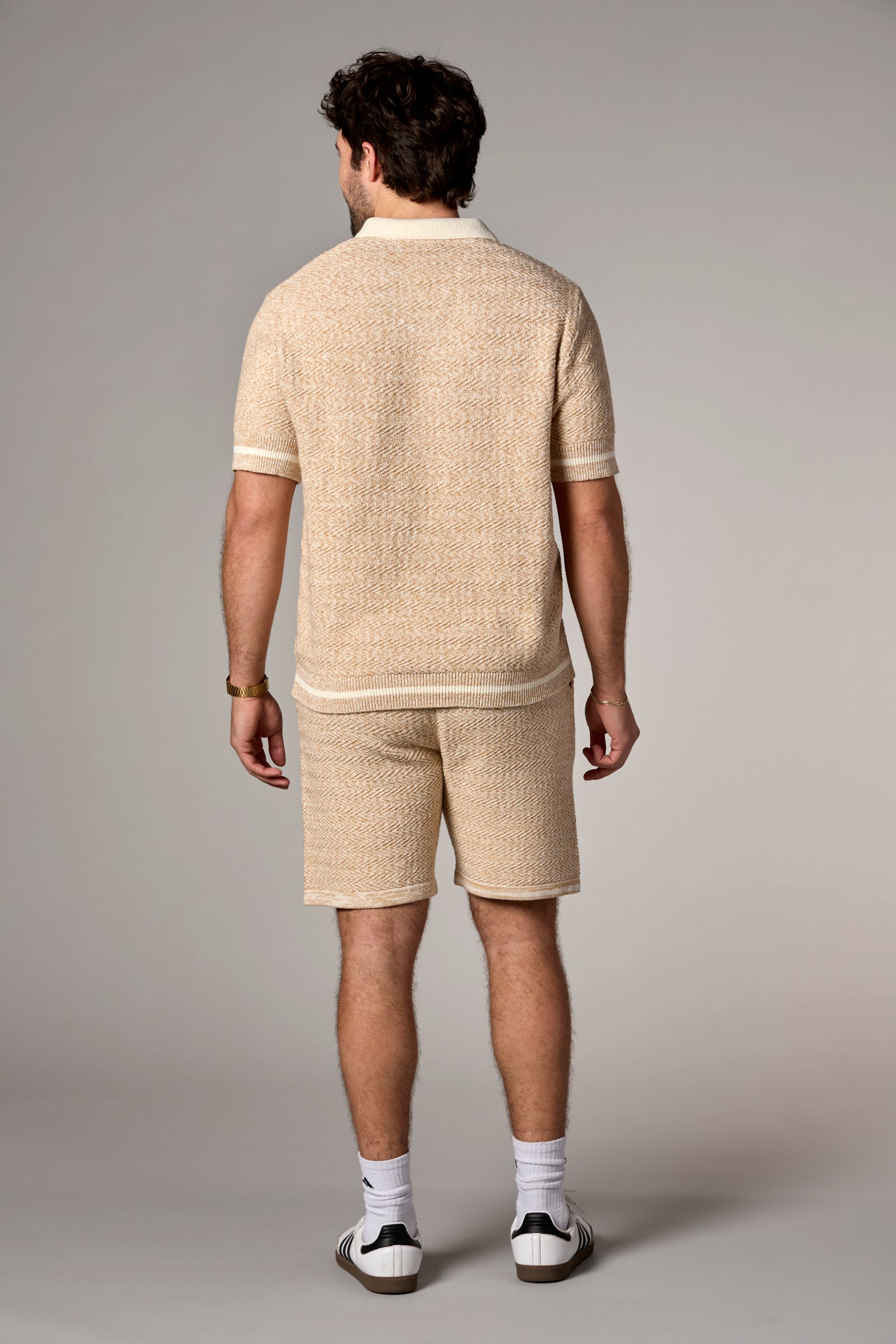 Textured Knit Polo Oat Multi