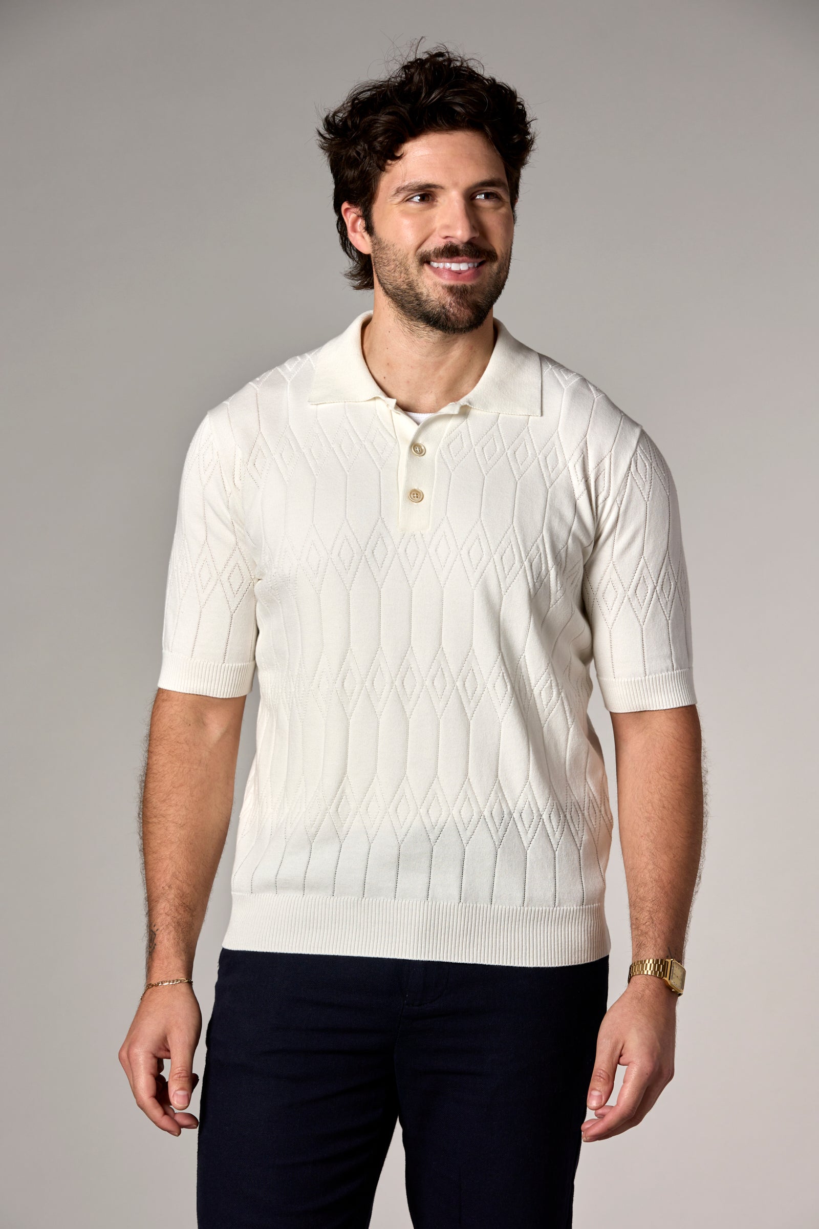 Pointelle Knit Polo Off-White