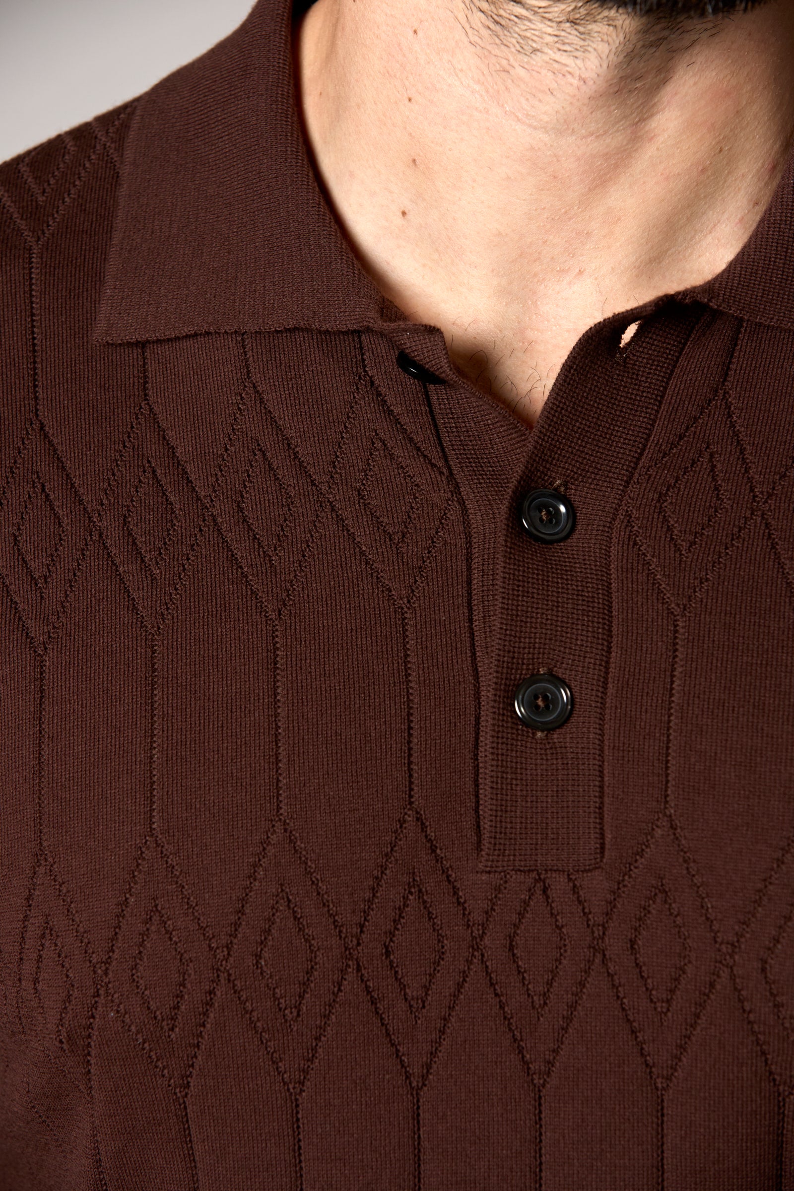 Pointelle Knit Polo Brown