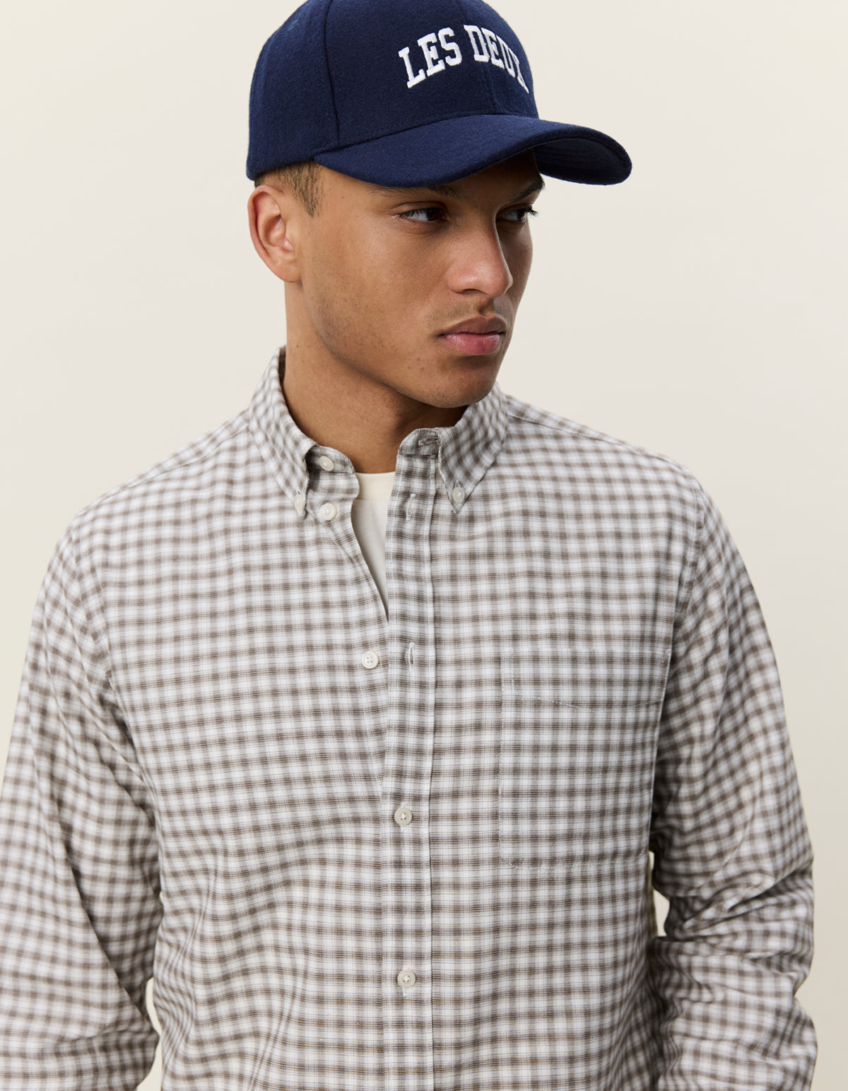 Two Tone Mini Check Shirt Shopping Bag Brown