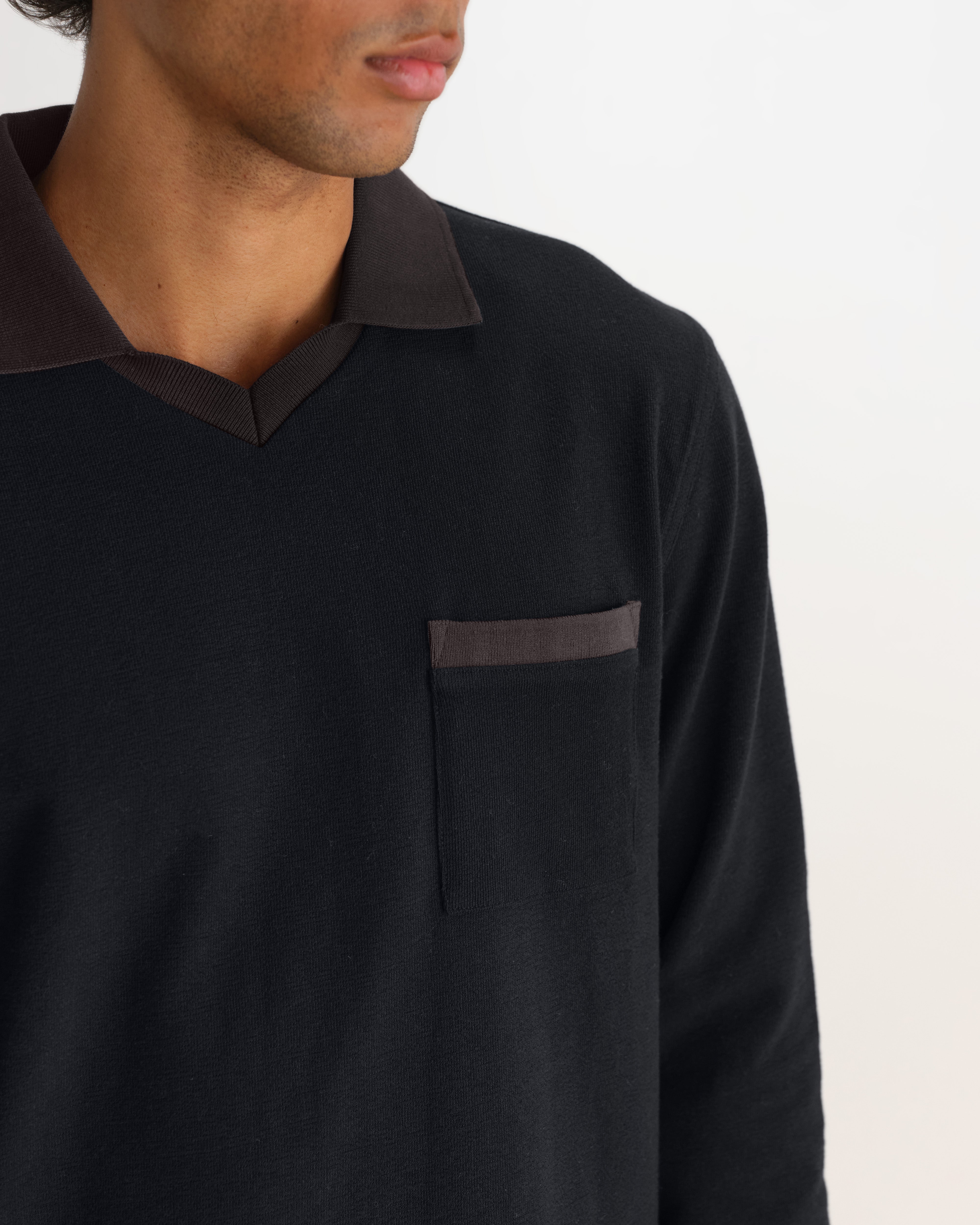 Pendal Long Sleeve Polo in Jolt Navy/Brown