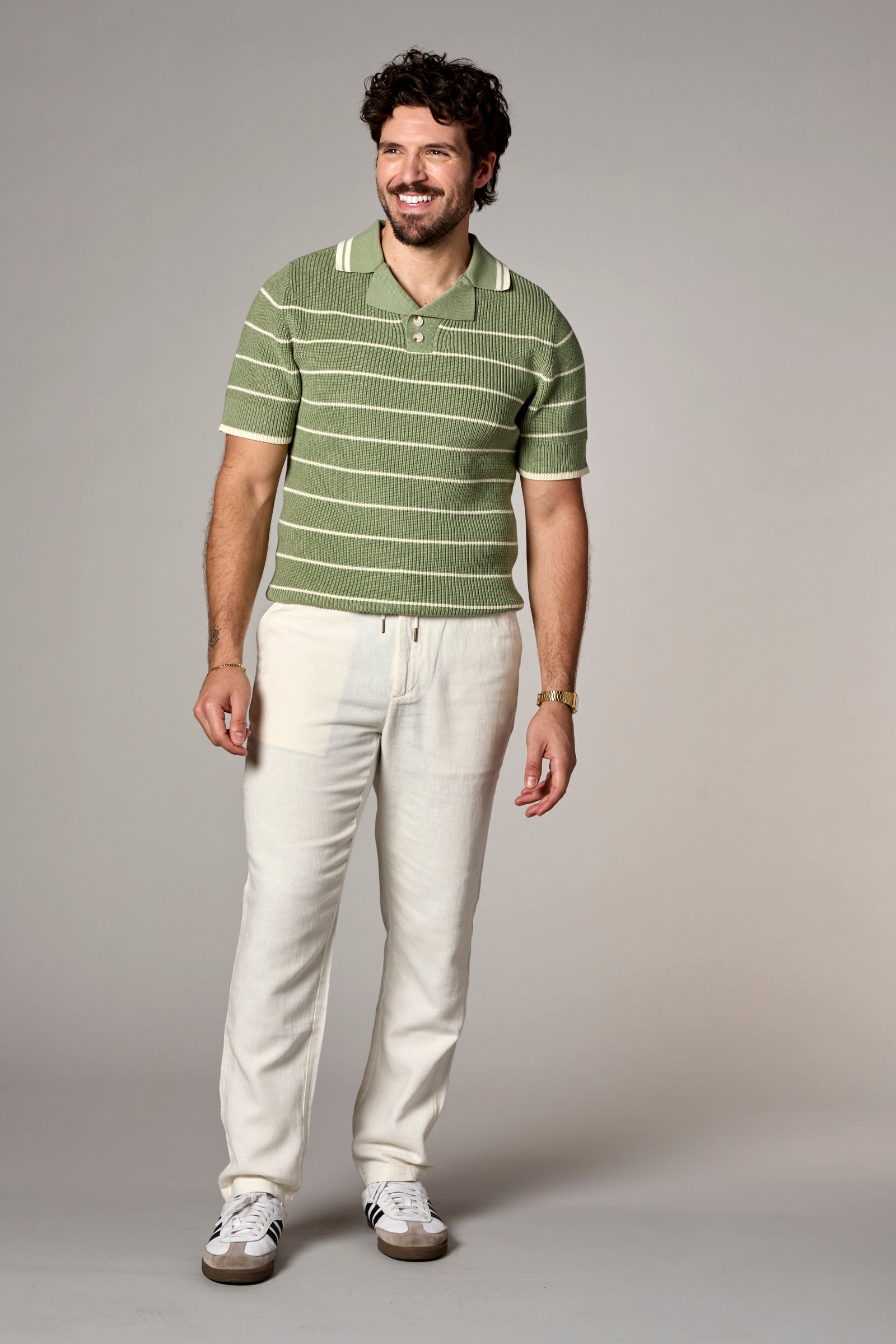 Striped Knit Polo Moss Multi
