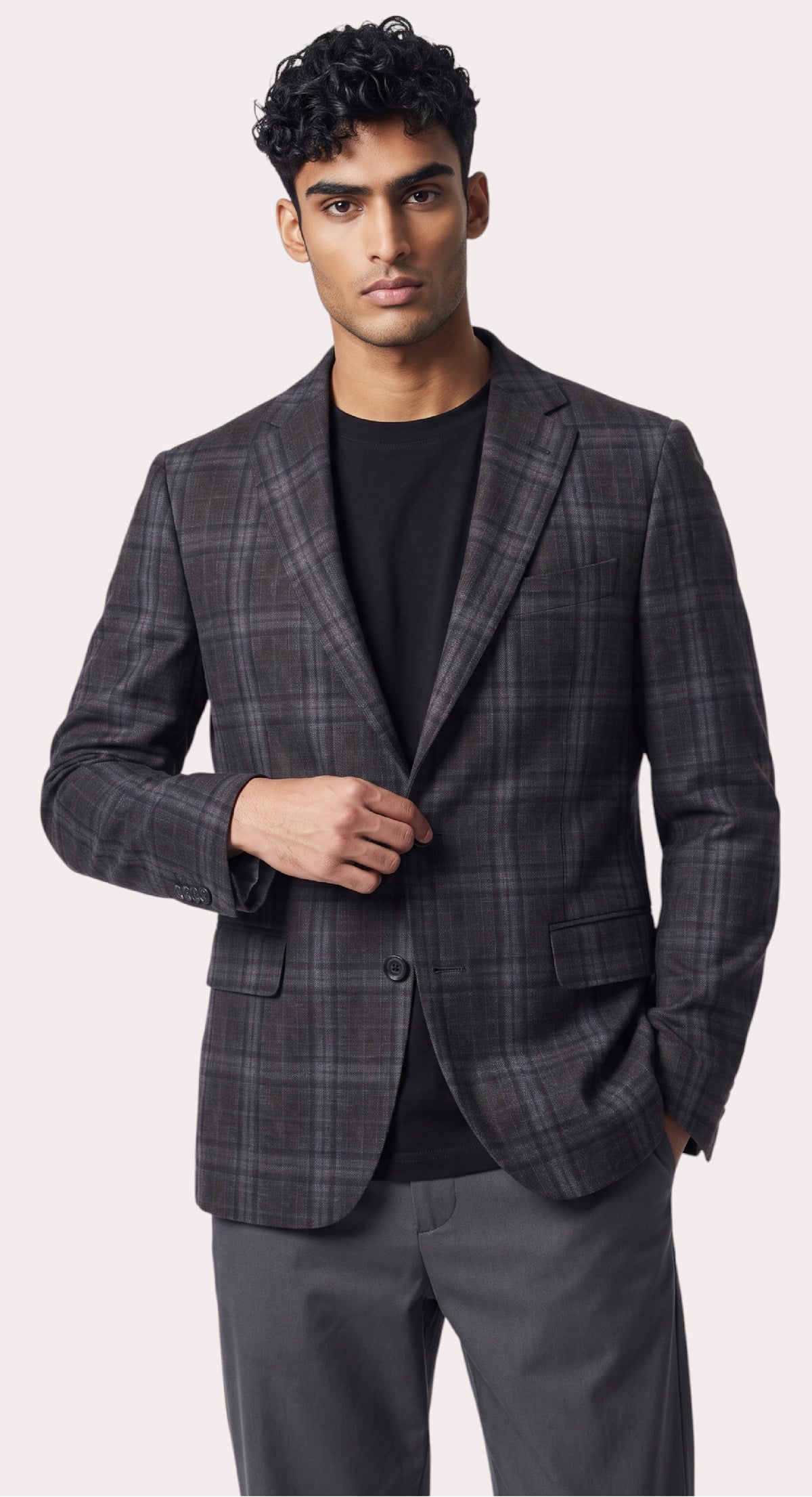 Arani Modern Fit Lifestyle Jacket Charcoal/Brown Plaid