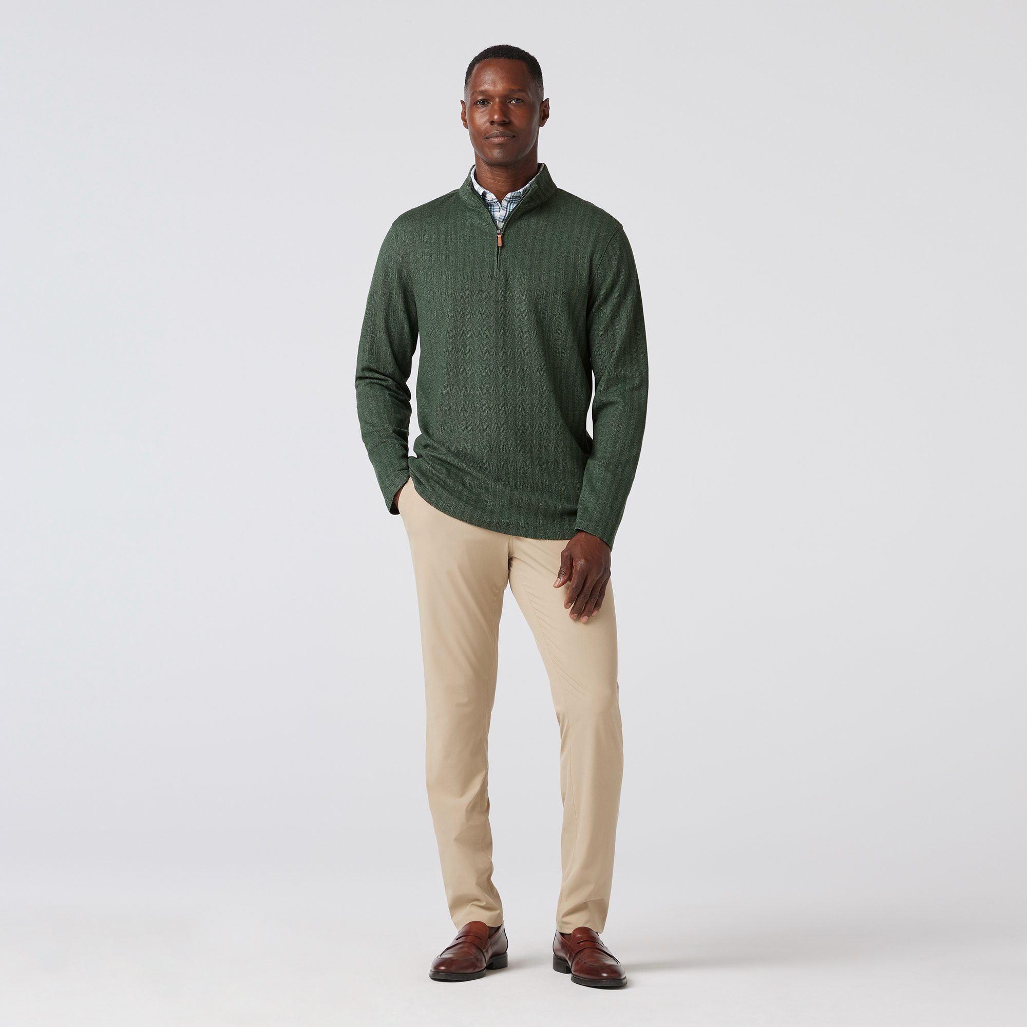 KPI Quarter Zip, Spruce Herringbone