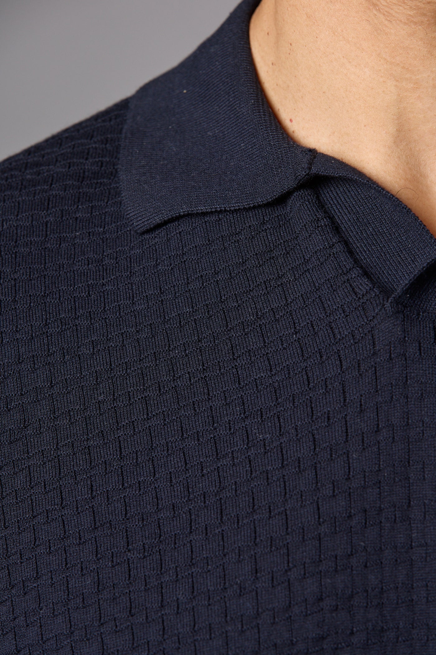 Textured Knit Polo Navy