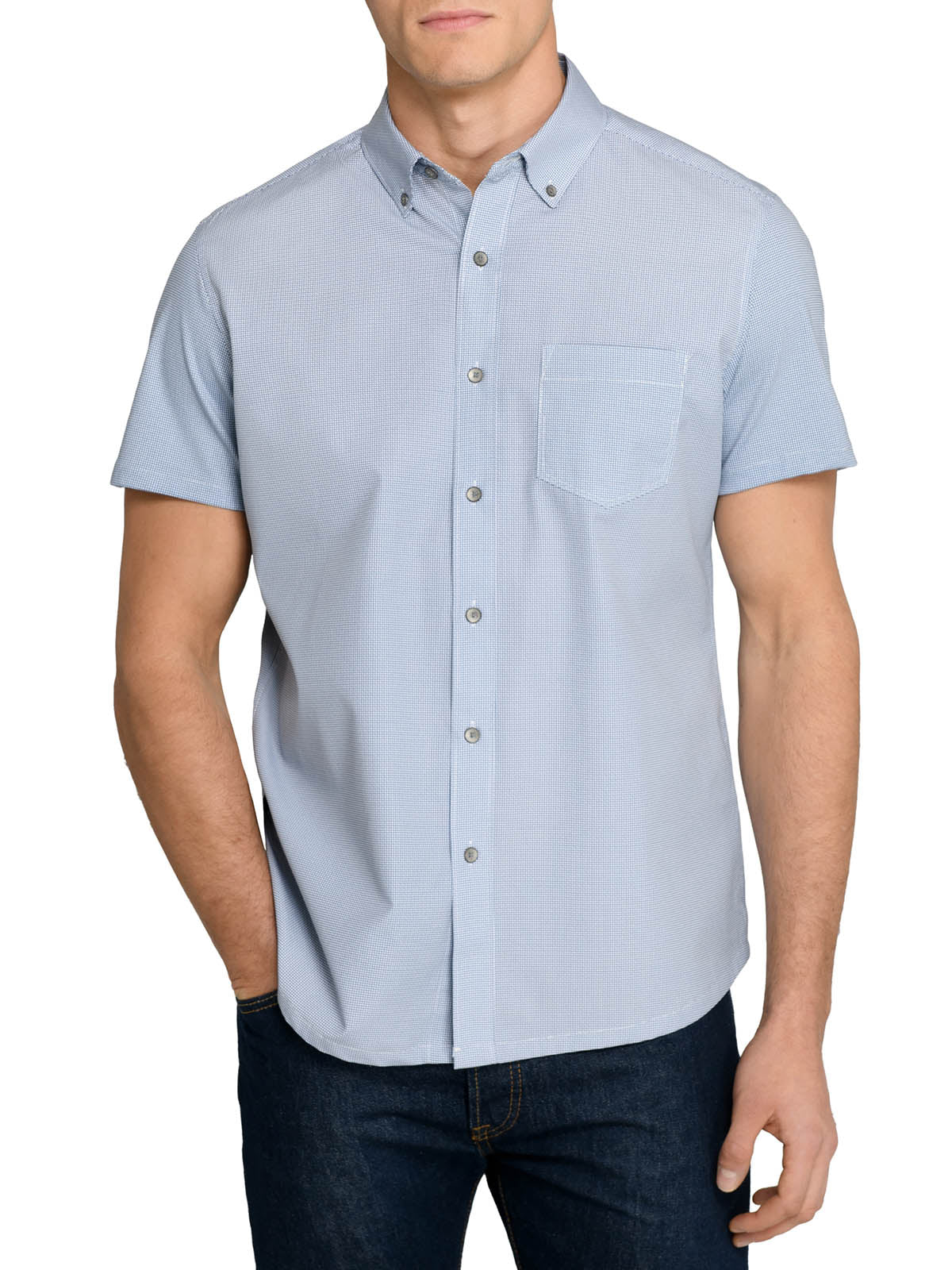 Micro Circle Reworked Woven Short Sleeve Basic Navy