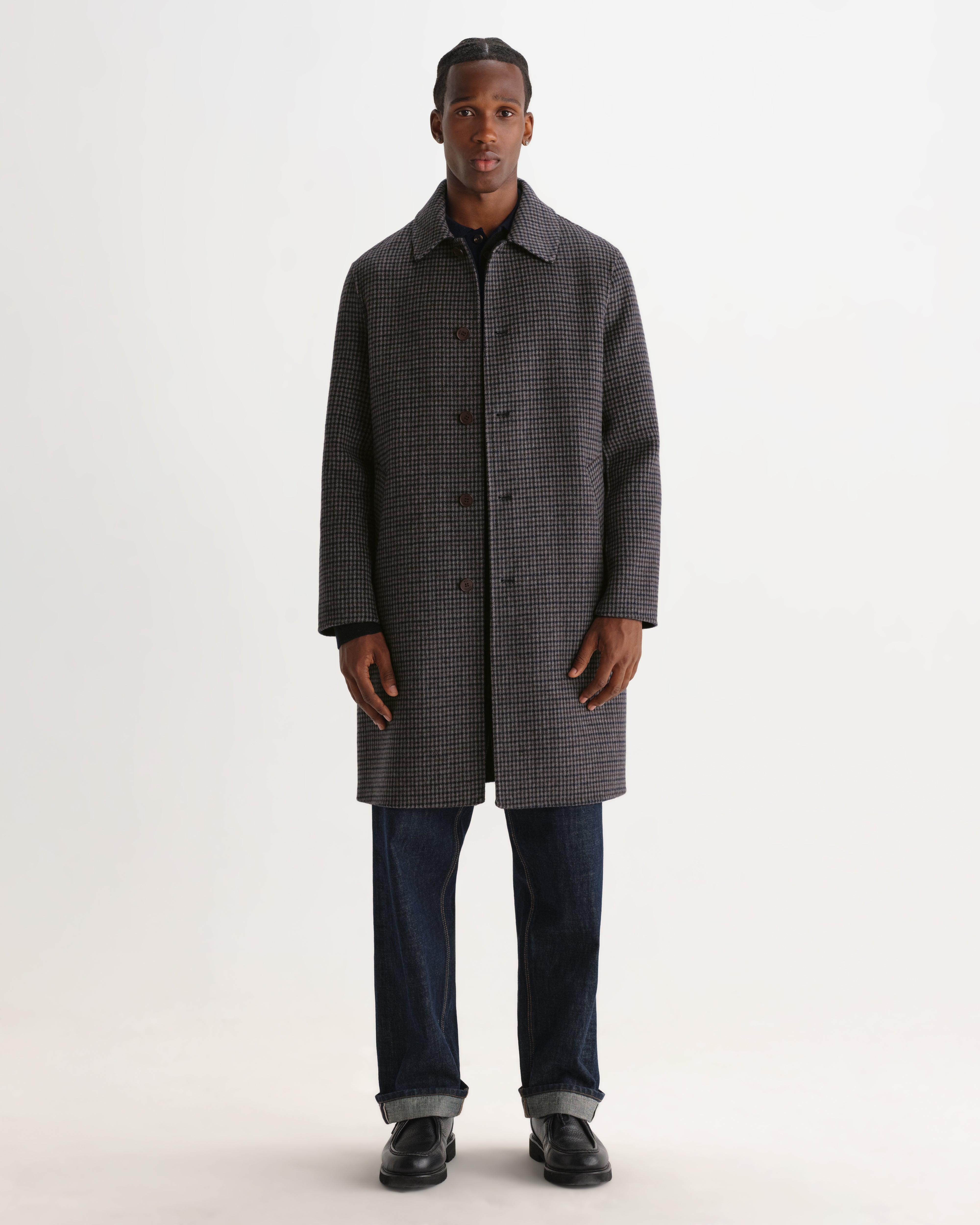 Stan Coat in Double Face Check Navy/Brown