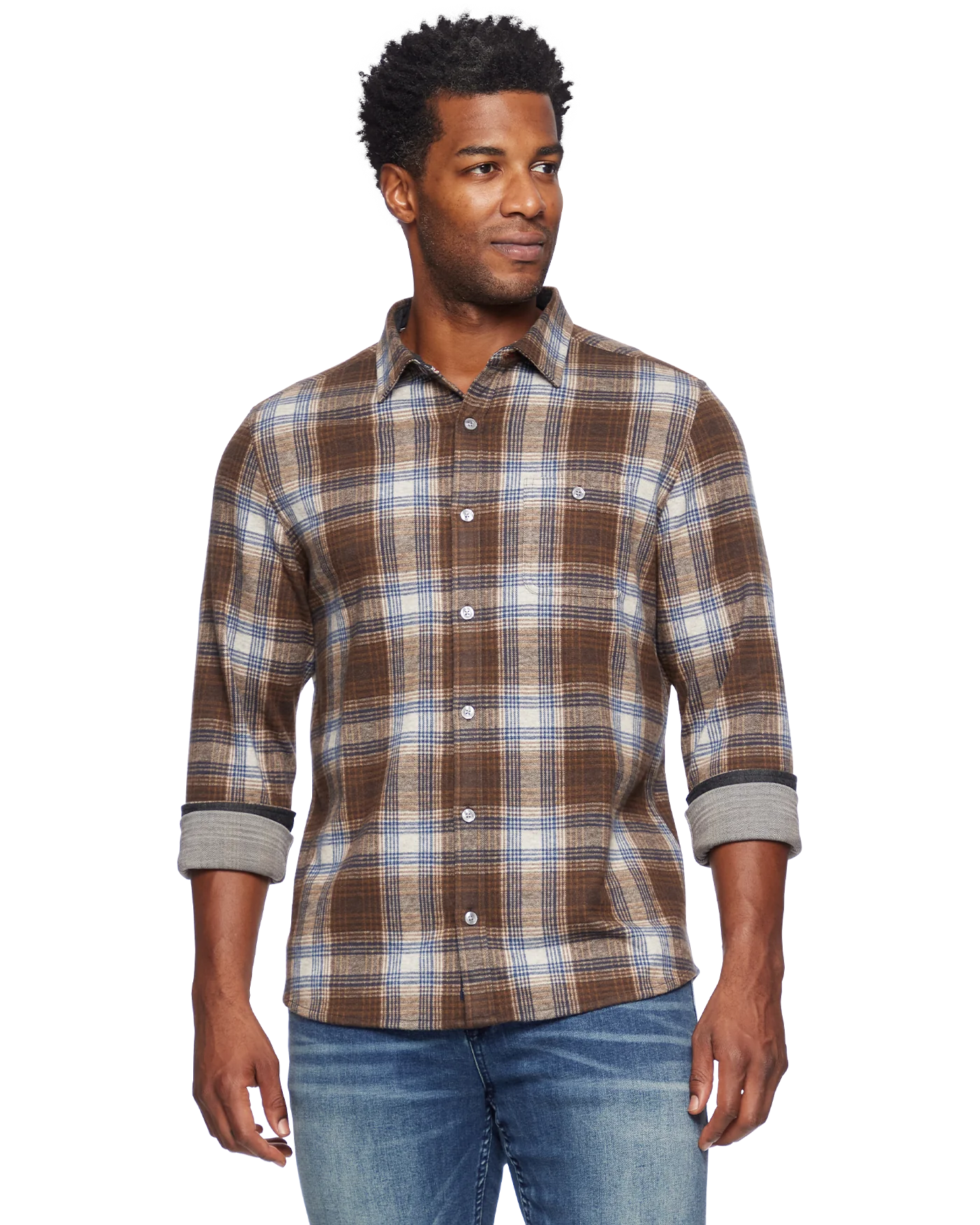 Trimble Hero Knit Flannel, Brown/Tan/Navy