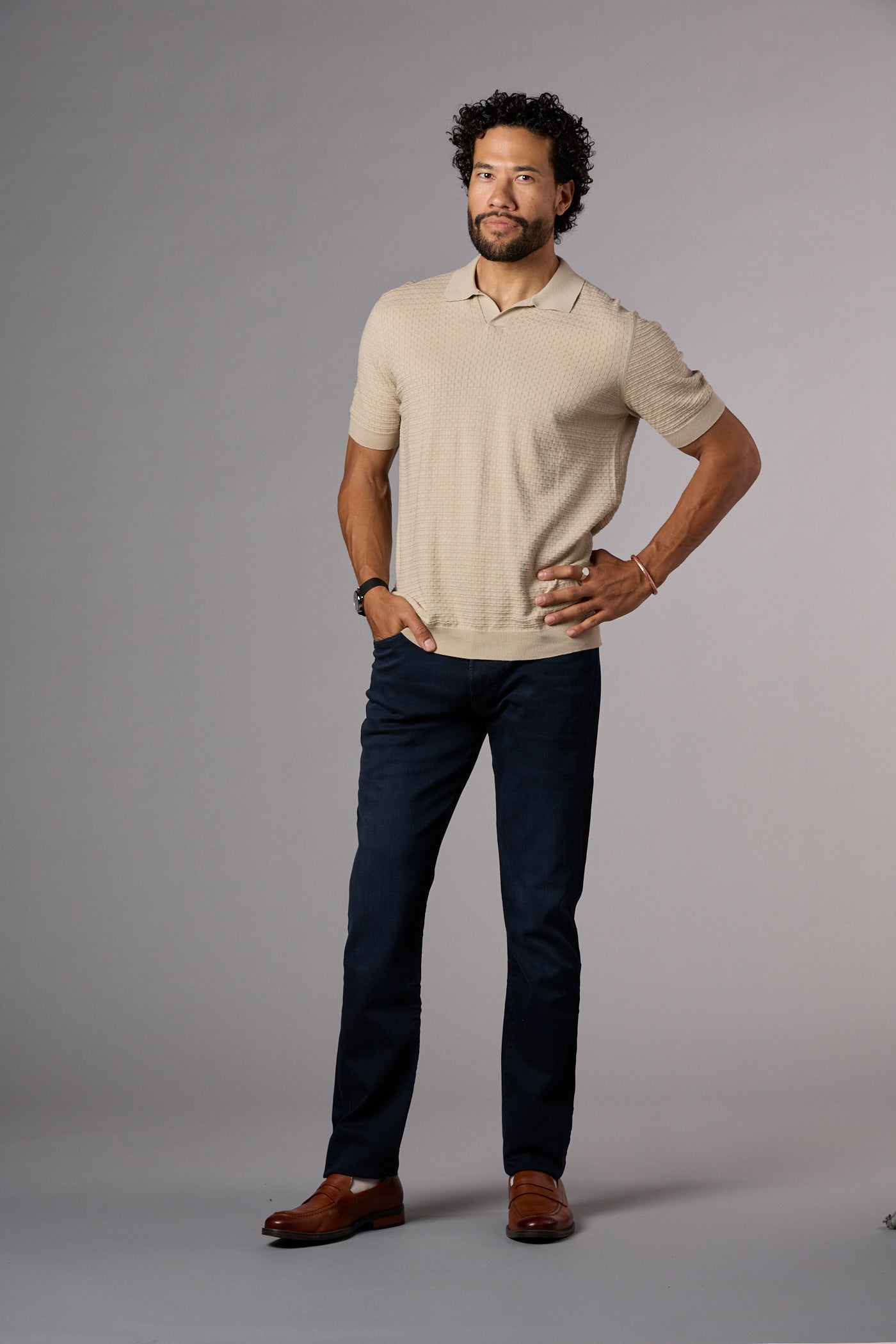 Textured Knit Polo Beige