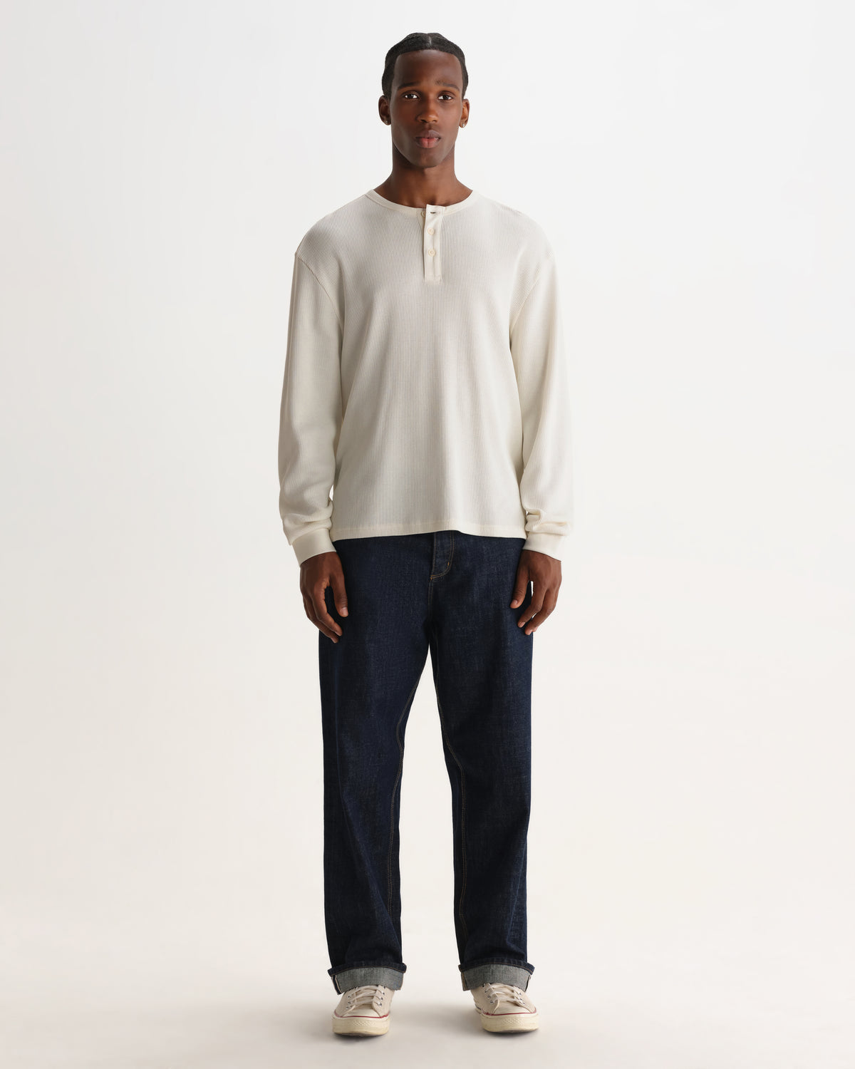 Caleb Henley Longsleeve Tee in Waffle Ecru