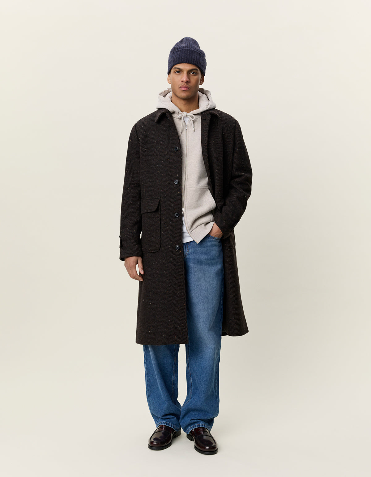 Herringbone Wool Coat Molé Brown