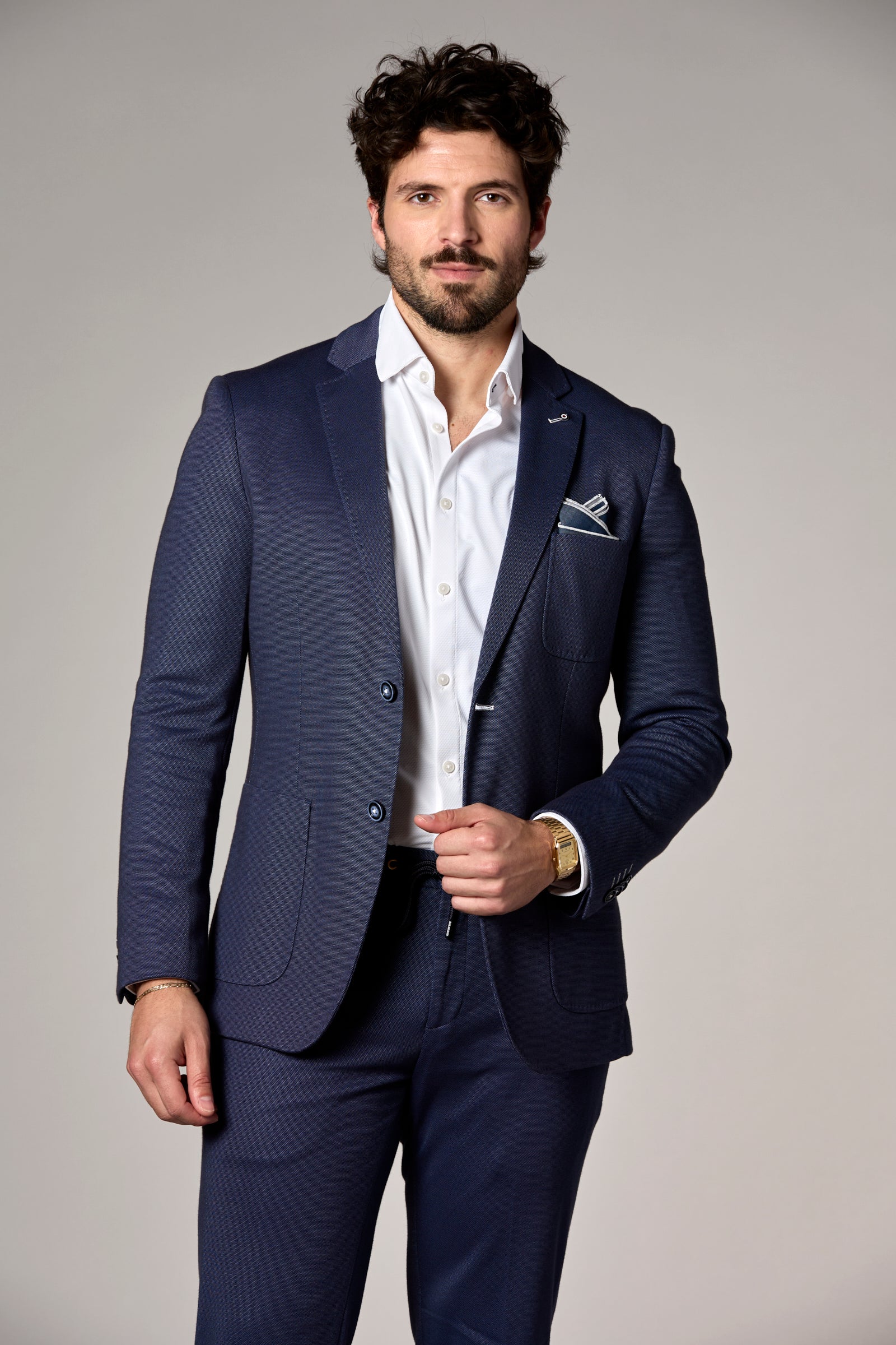 Stretch Knit Patch Pocket Blazer Navy