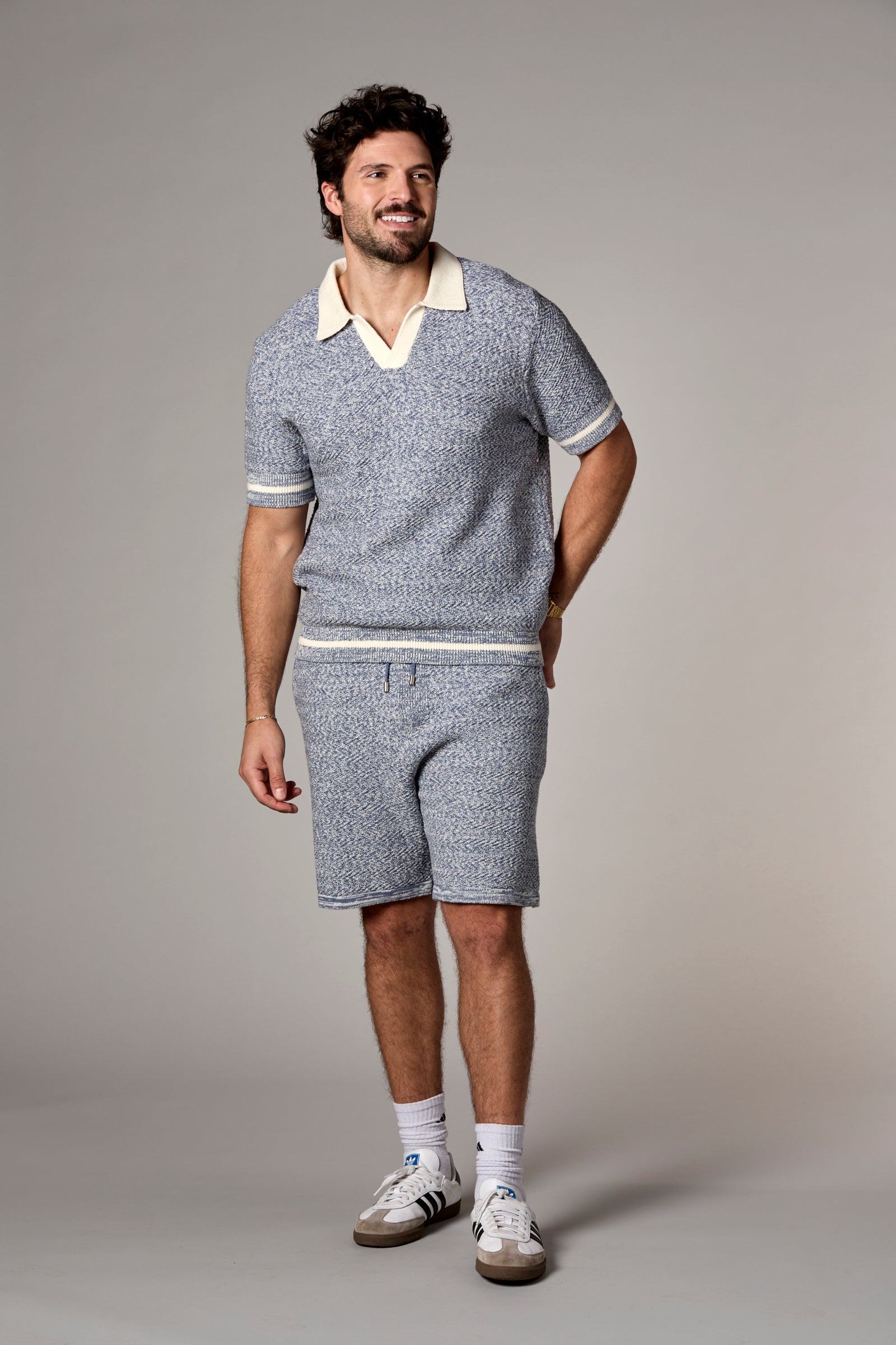 Textured Knit Shorts Denim Multi