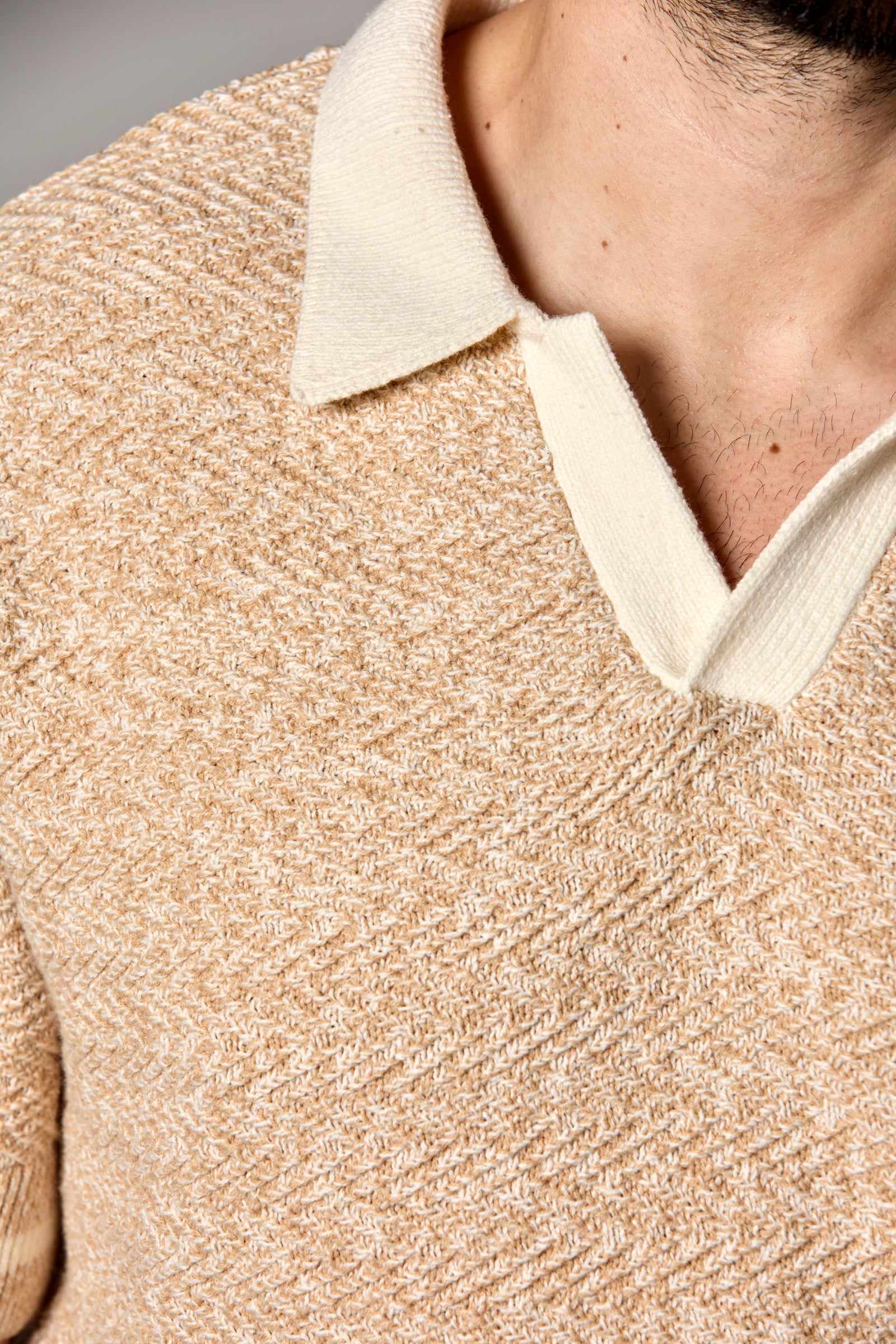 Textured Knit Polo Oat Multi