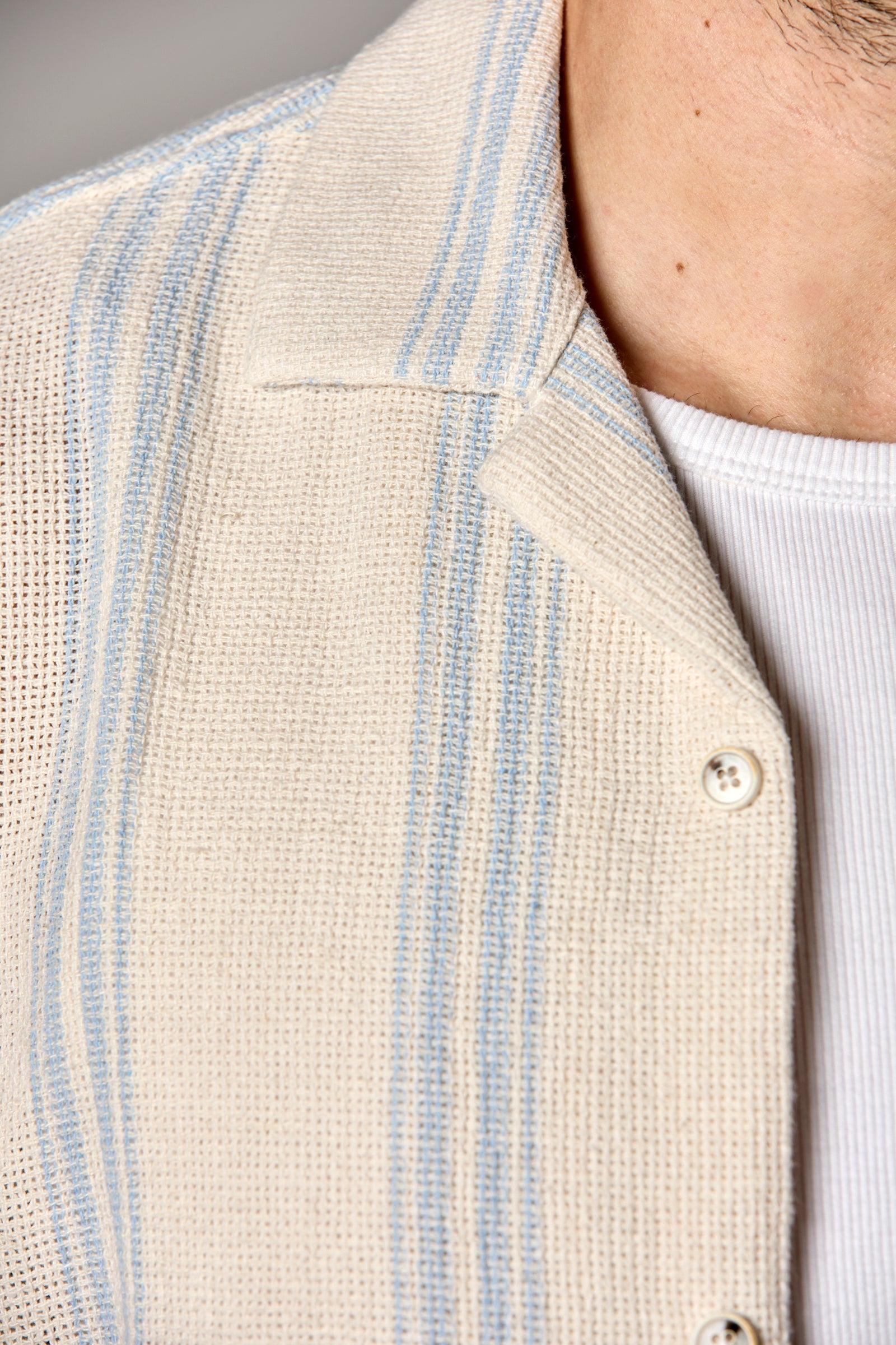 Bahamas S/S Striped Camp Shirt Light Blue/Ecru Stripe