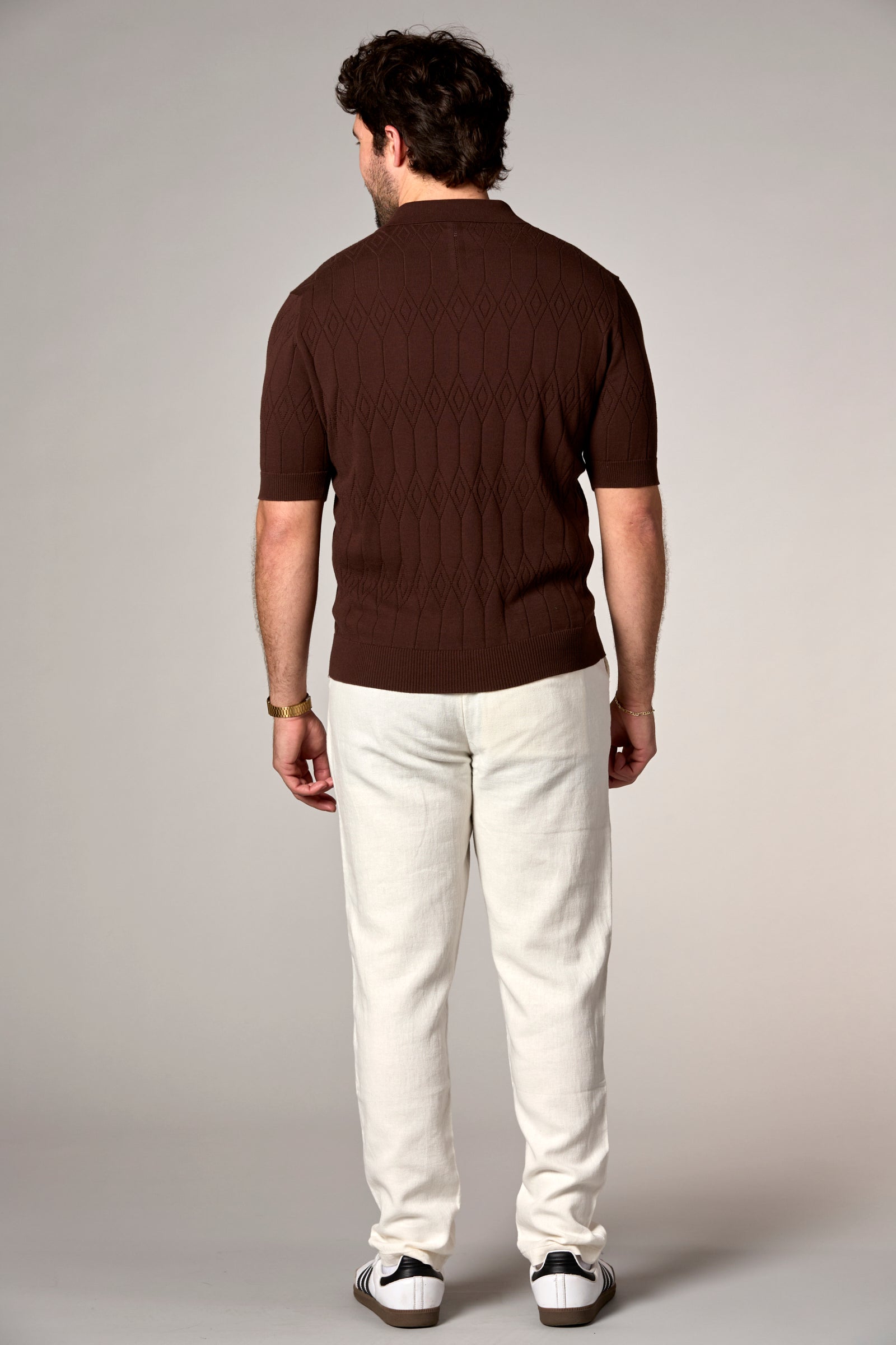 Pointelle Knit Polo Brown