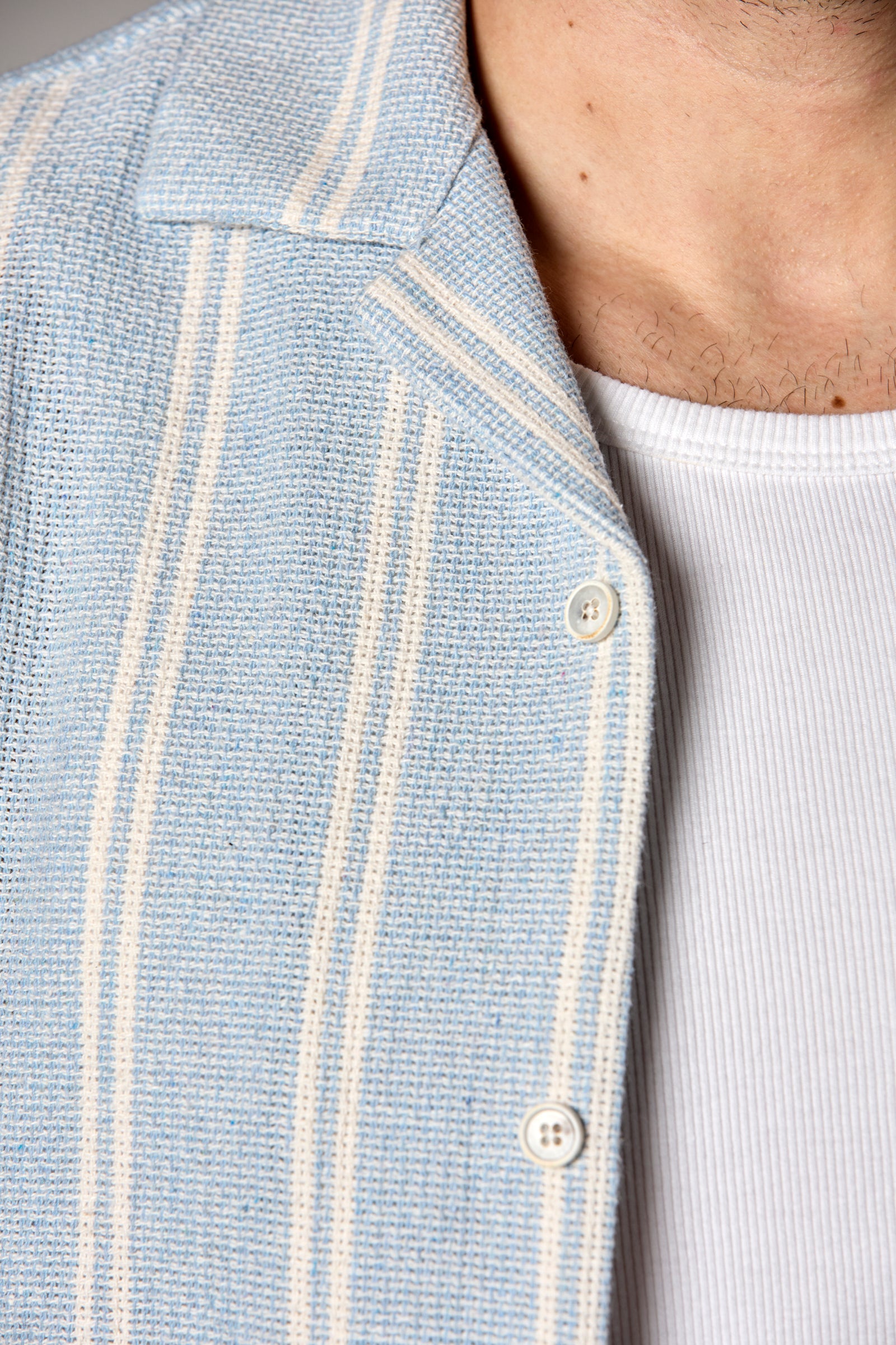Bahamas S/S Striped Camp Shirt Ecru/Light Blue