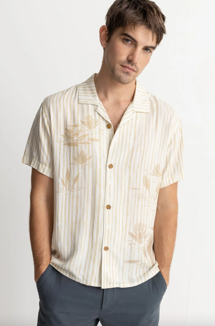 Lily Stripe Cuban Shirt Camel