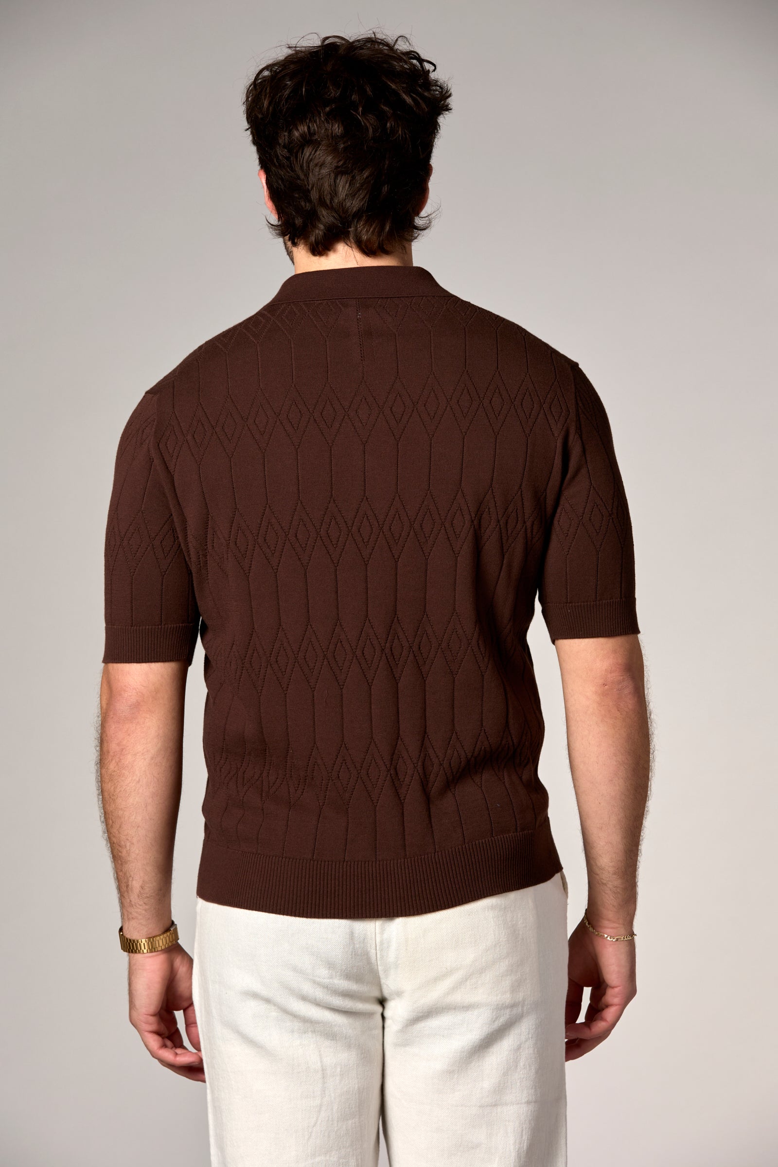 Pointelle Knit Polo Brown