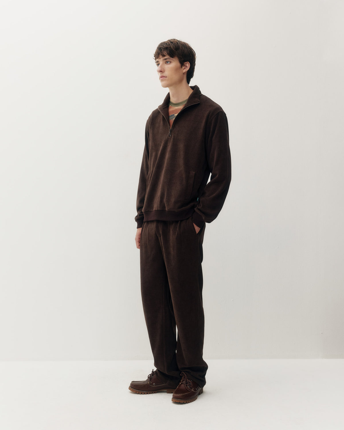 Chenille Knit 1/4 Zip Pullover Brown
