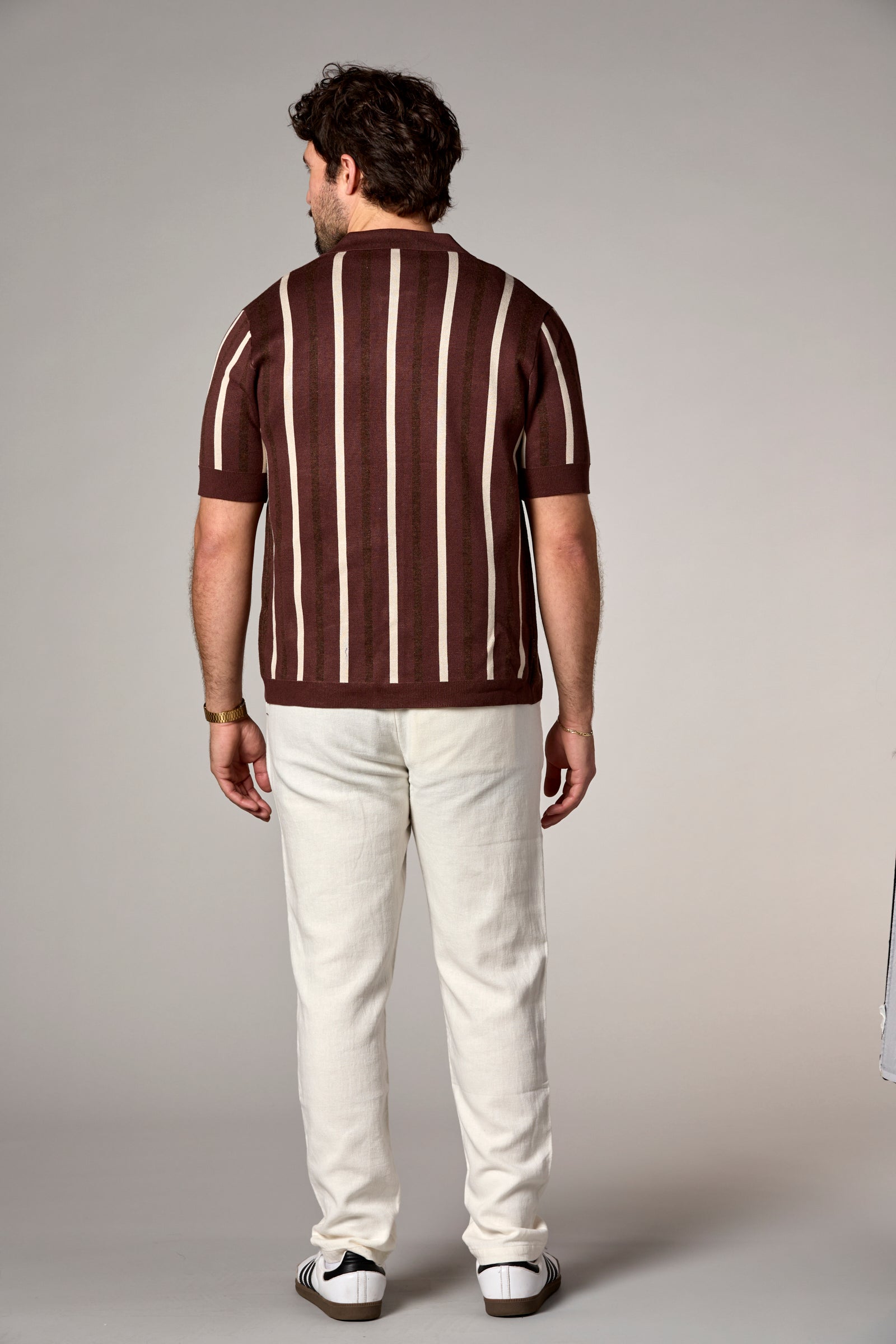 Striped Knit Shirt Taupe Multi