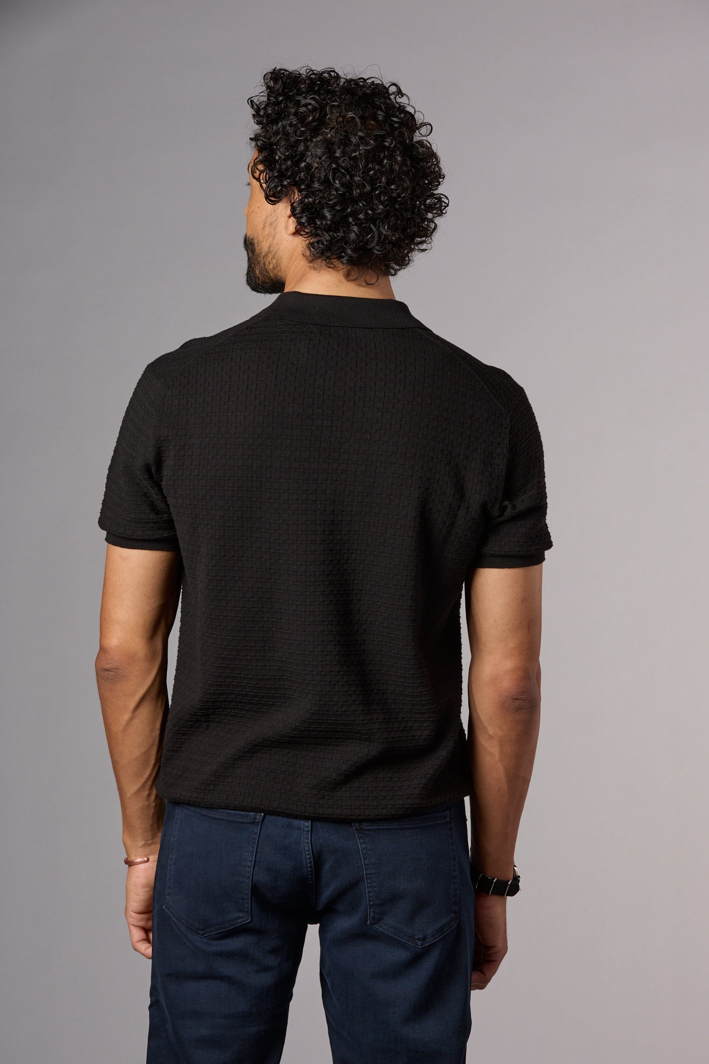Textured Knit Polo Black