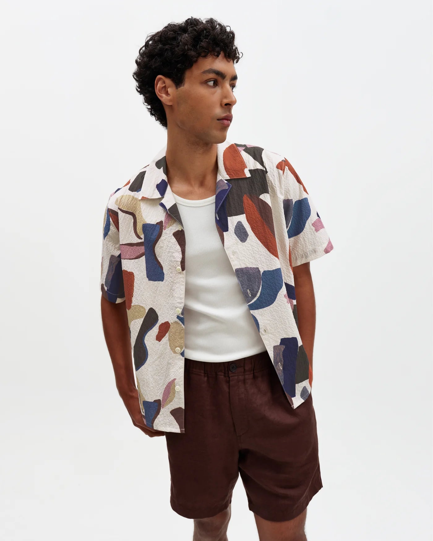 Didcot Short Sleeve Shirt in Abstract Shapes Ecru/Multi
