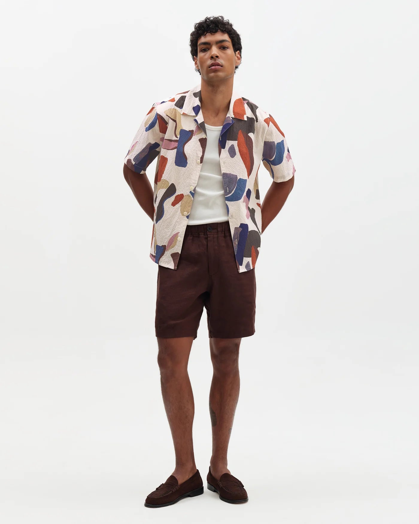 Didcot Short Sleeve Shirt in Abstract Shapes Ecru/Multi