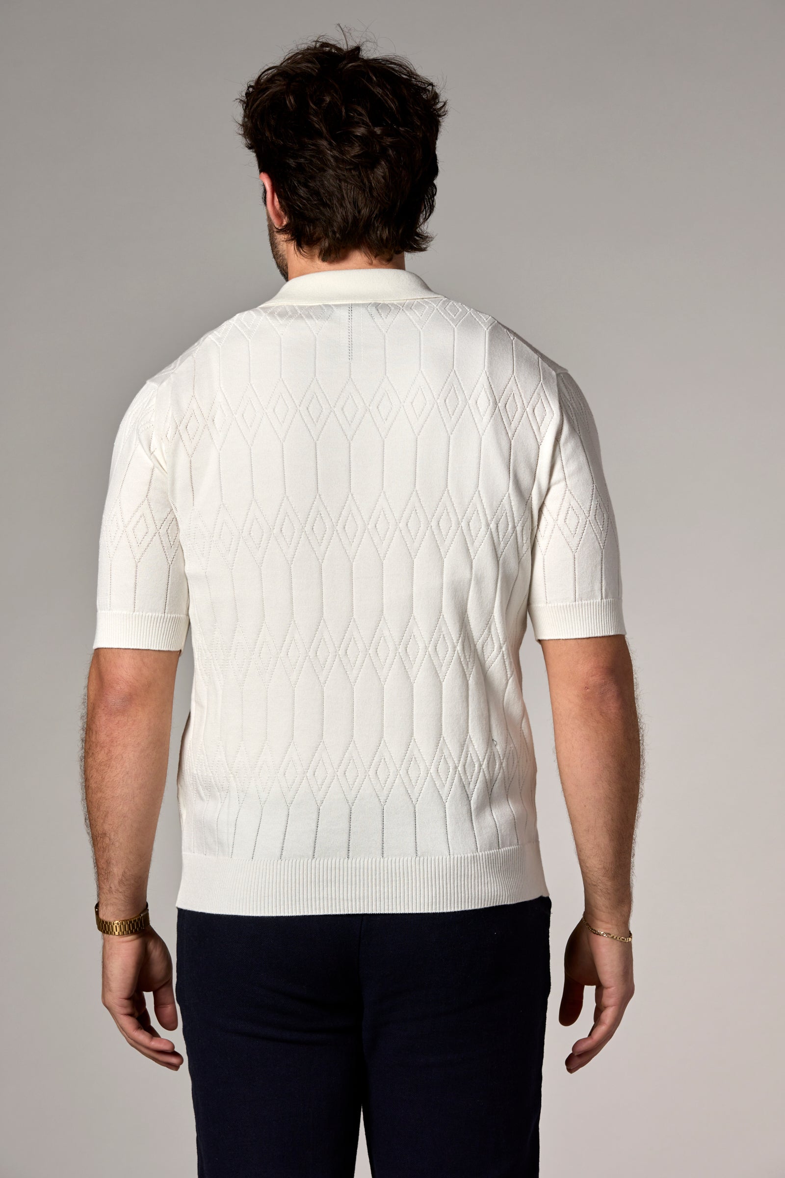 Pointelle Knit Polo Off-White