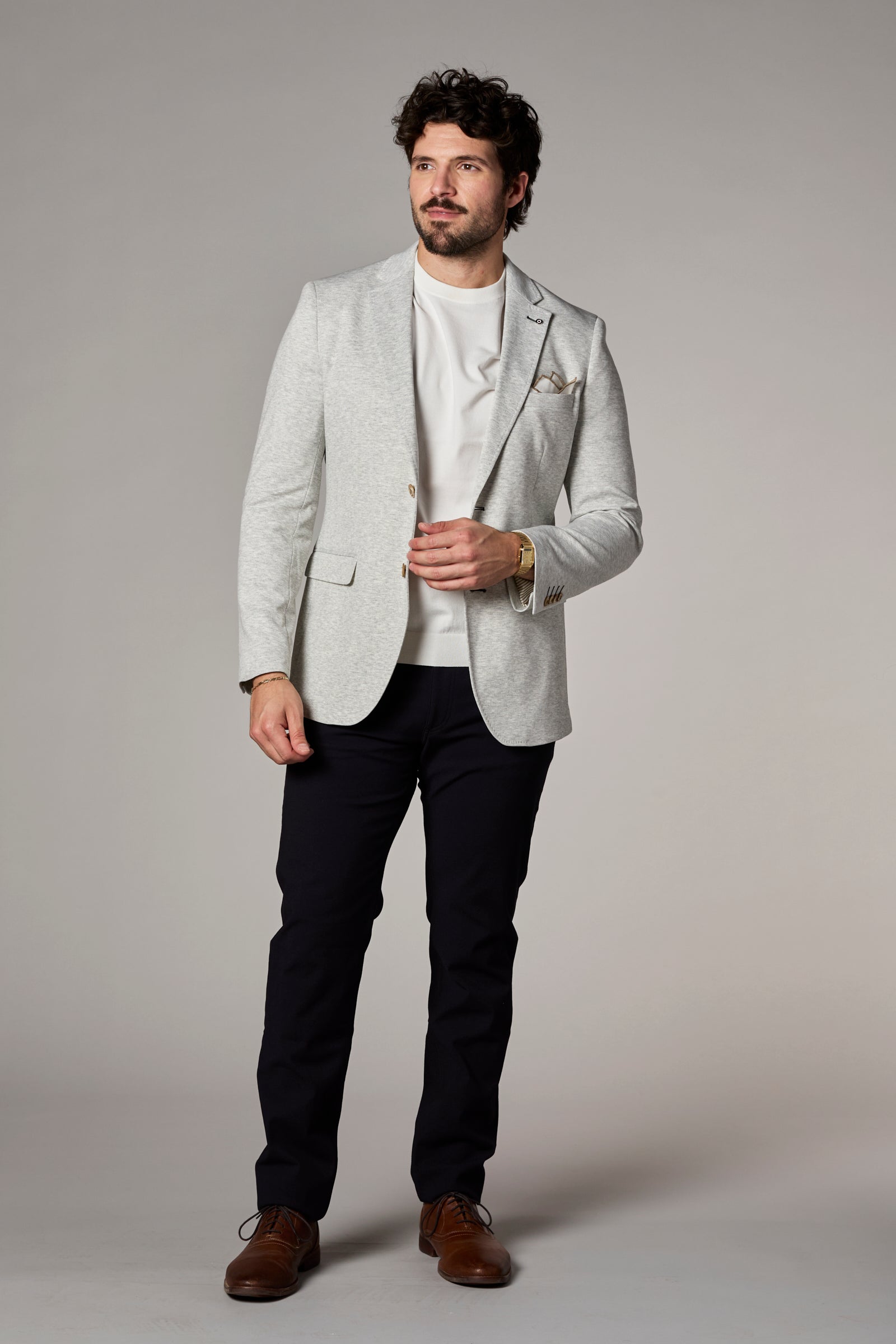 Stretch Knit Shadow Plaid Blazer Grey