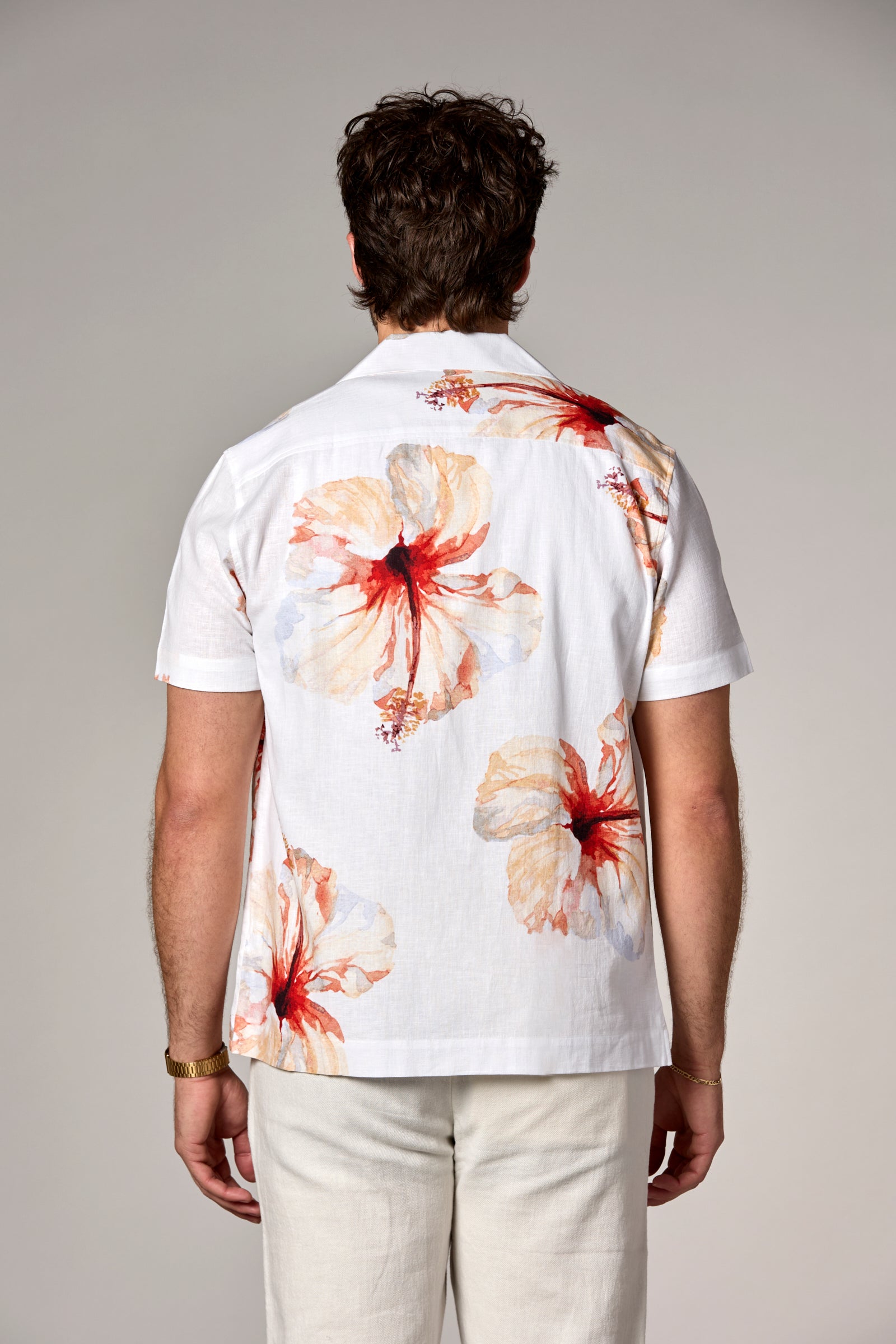 Bahamas S/S Linen Camp Shirt White Print