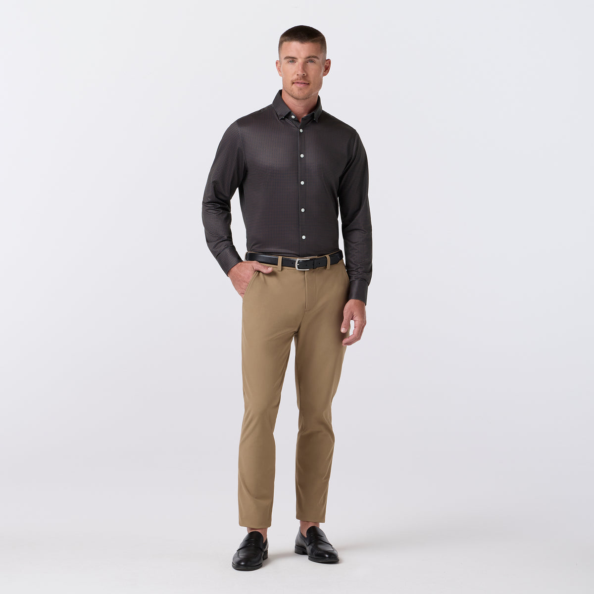 Halyard LS Dress Shirt Espresso Tonal Woven Tile