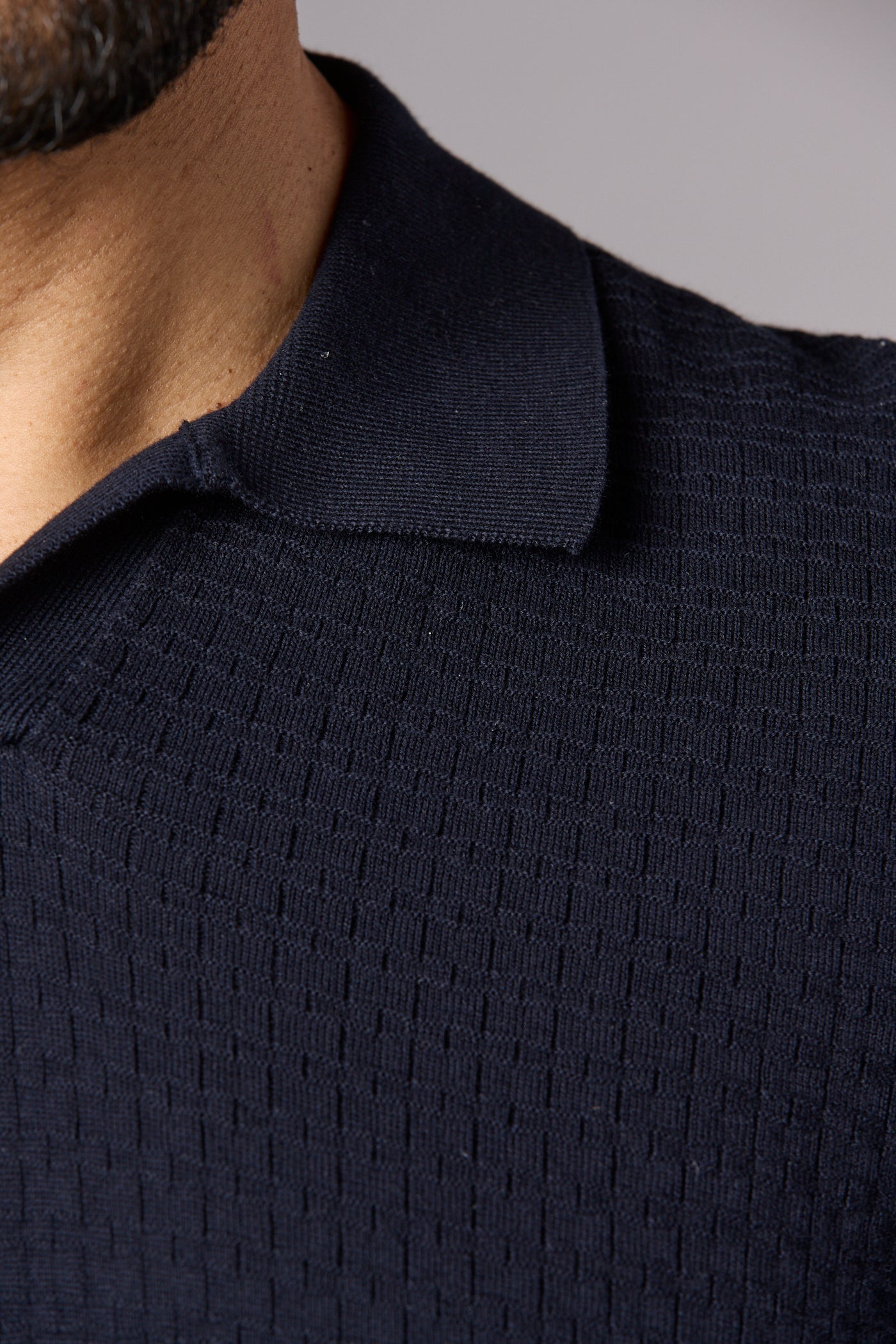 Textured Knit Polo Navy