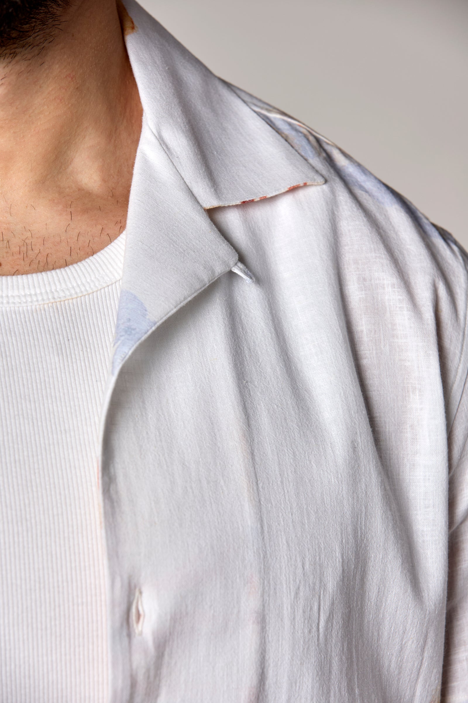 Bahamas S/S Linen Camp Shirt White Print