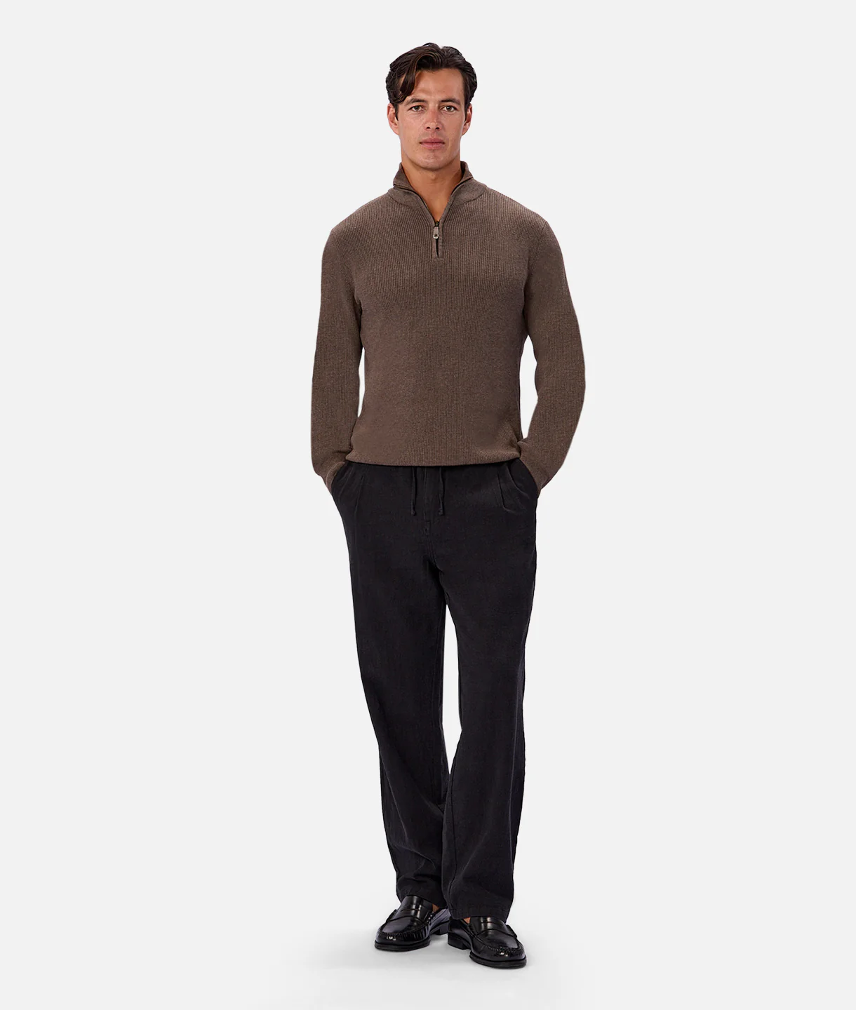 The New England Knit Zip Neck Wood Marl