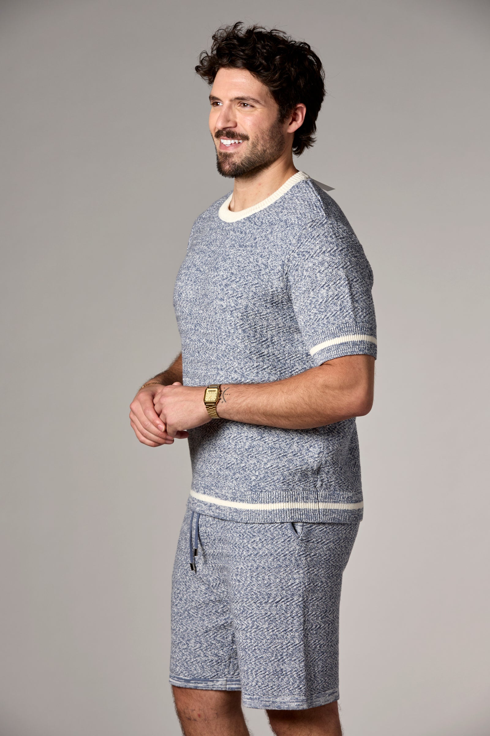 Textured Knit Tee Denim Multi