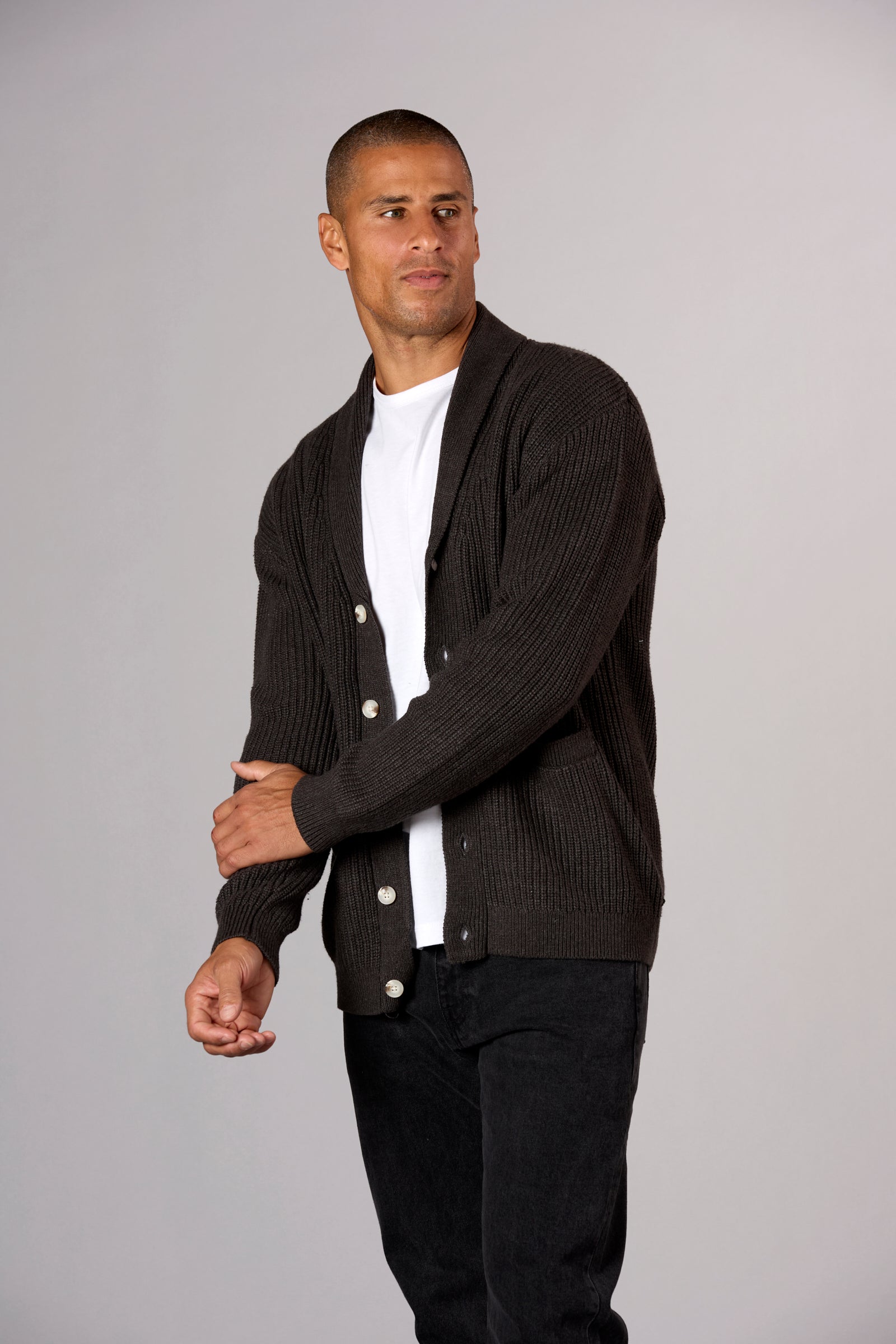 Chunky Shawl Collar Cardigan Charcoal