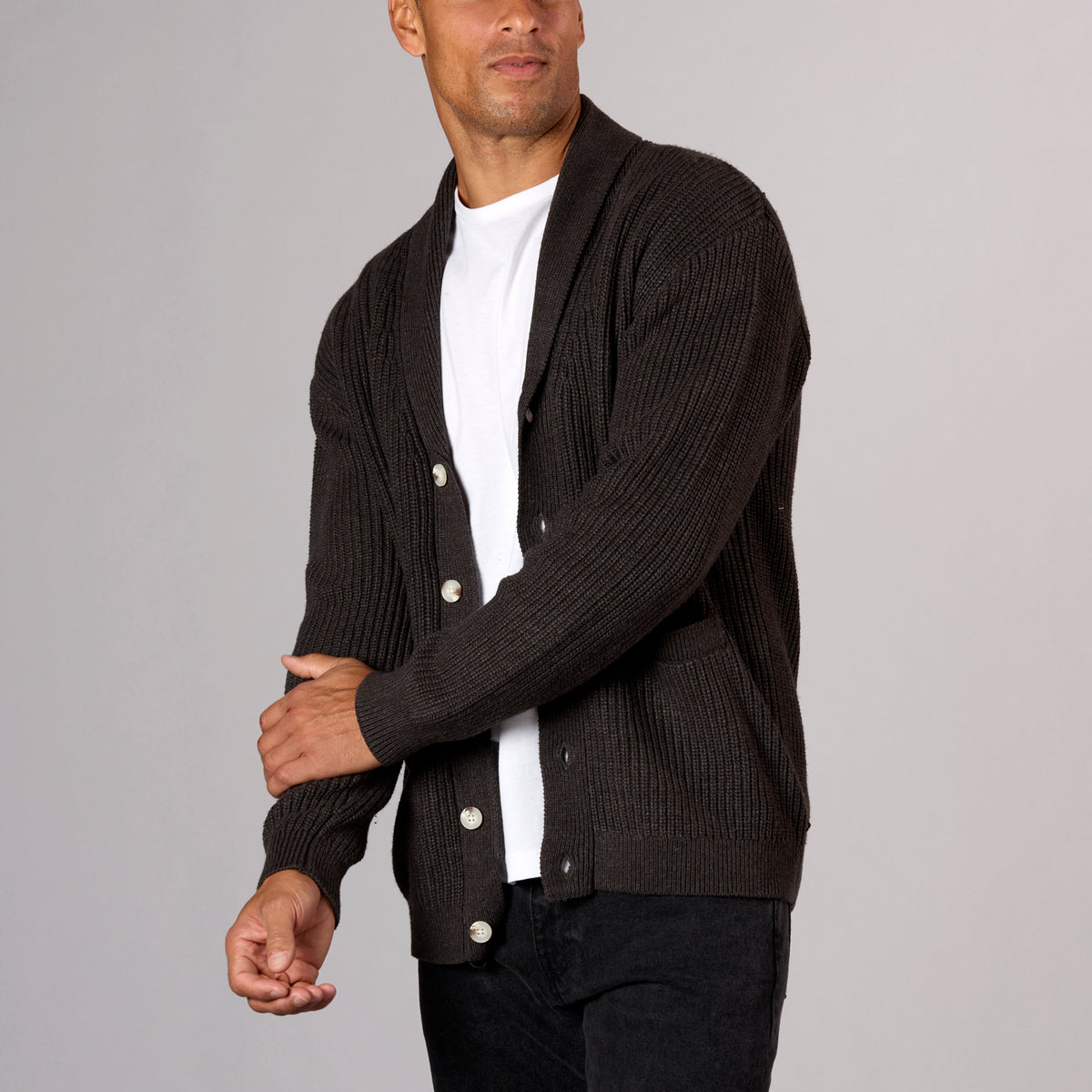 Chunky Shawl Collar Cardigan Charcoal