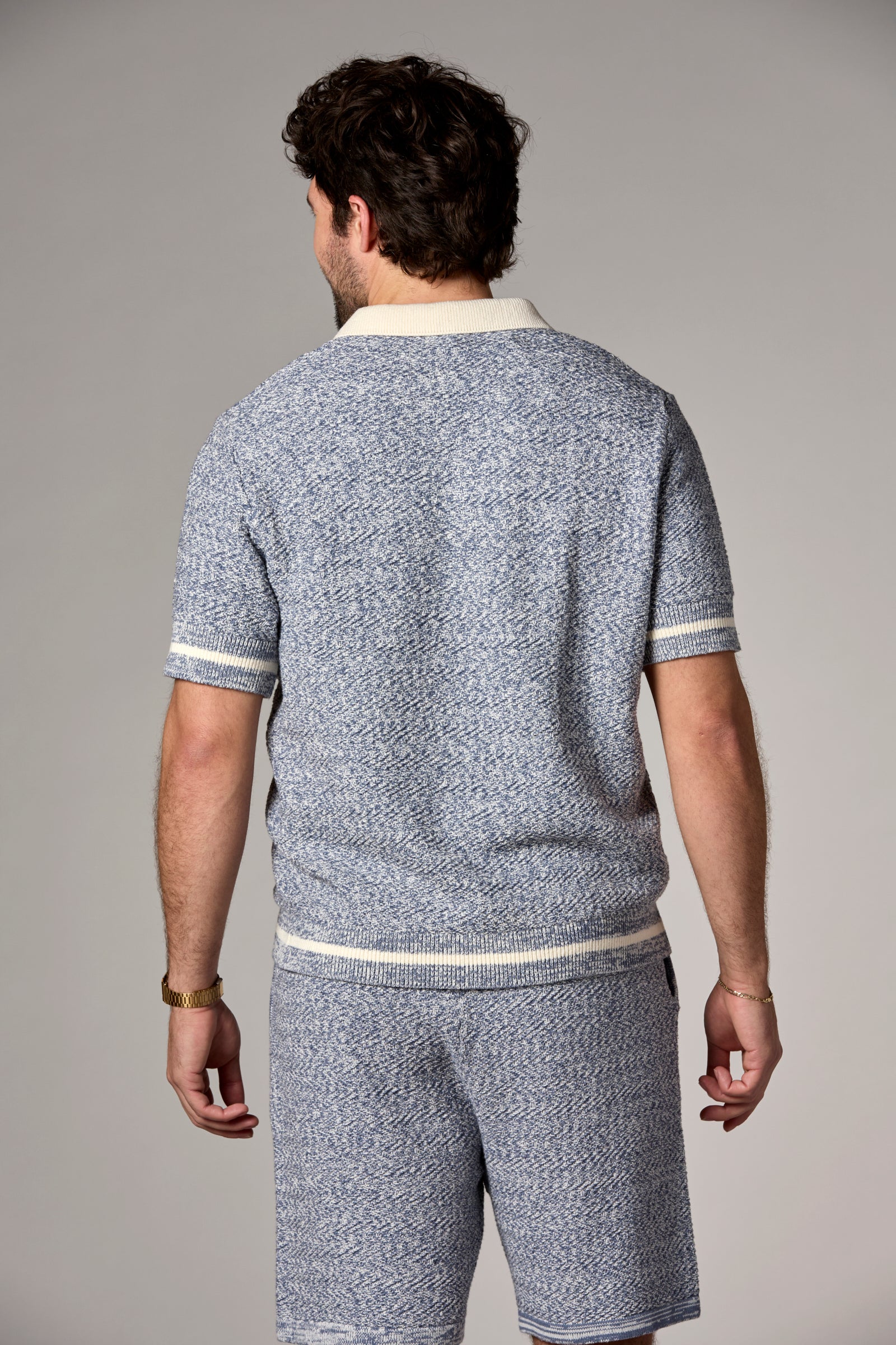 Textured Knit Polo Denim Multi