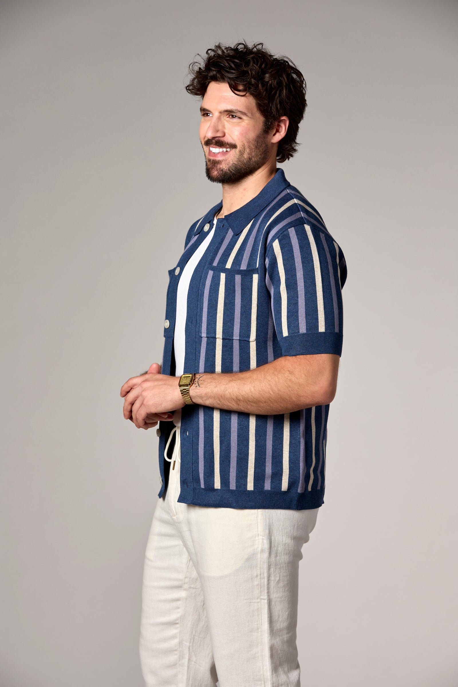 Striped Knit Shirt Navy Multi