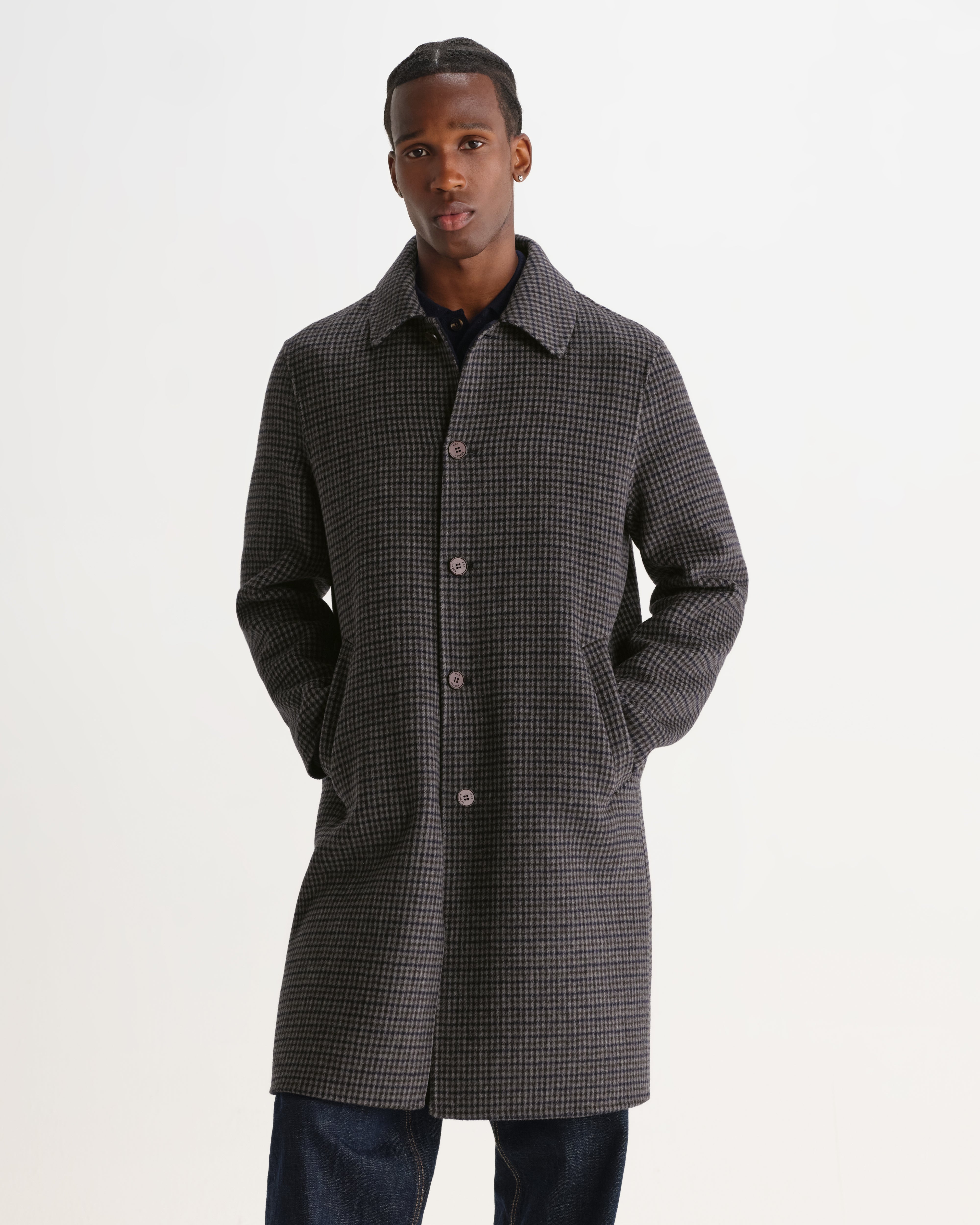 Stan Coat in Double Face Check Navy/Brown