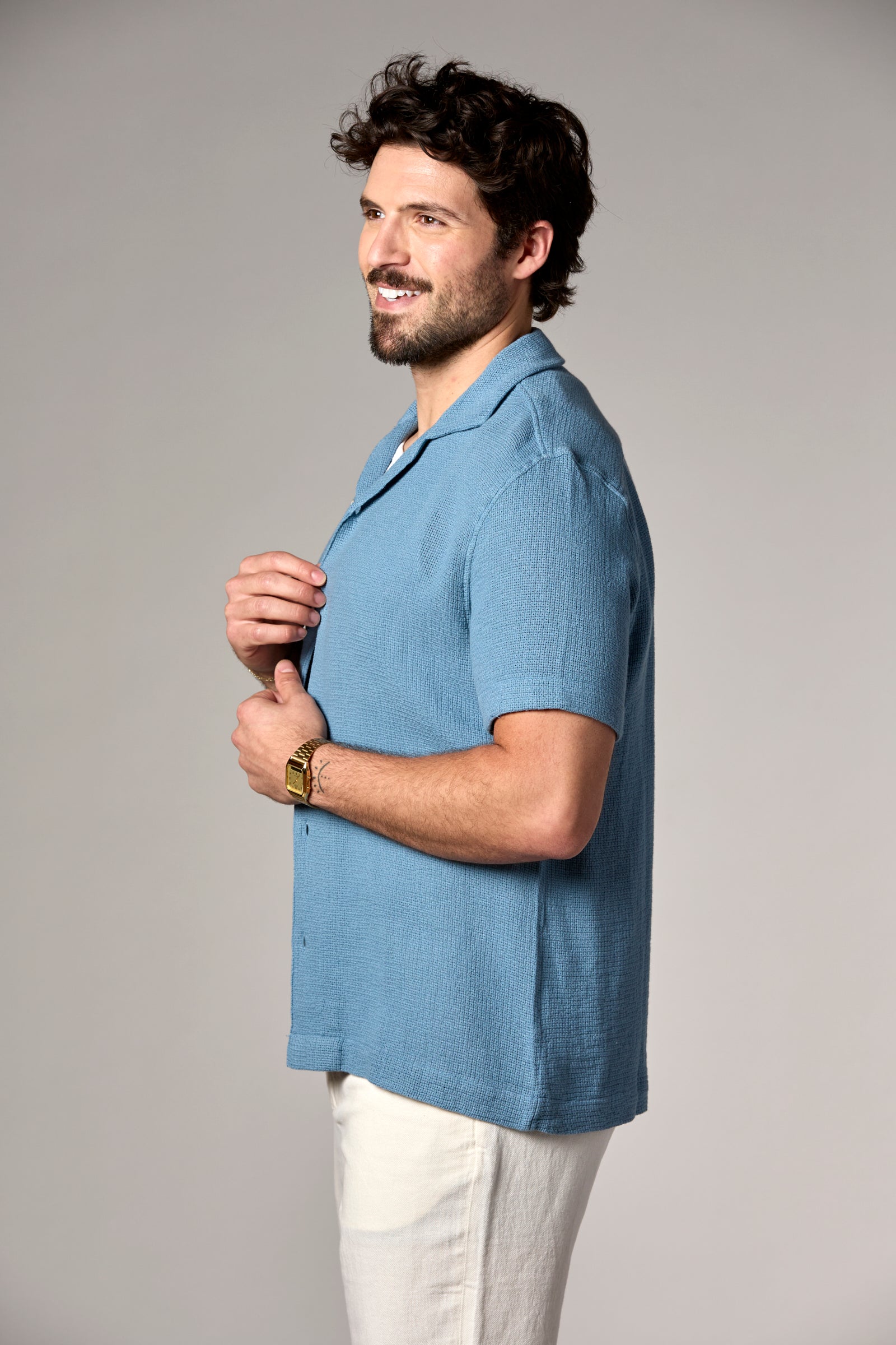 Bahamas S/S Garment Dyed Cotton Camp Shirt Blue