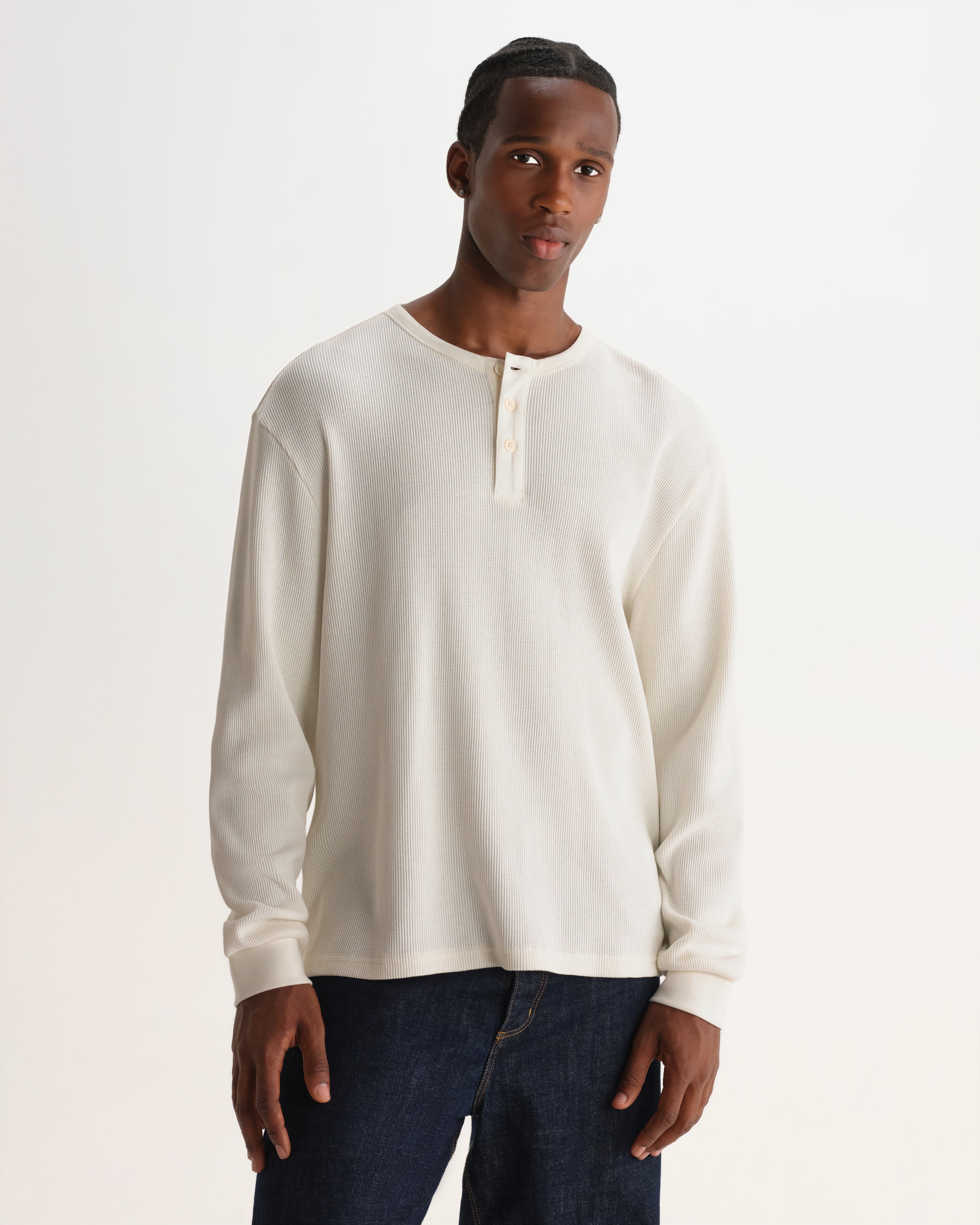 Caleb Henley Longsleeve Tee in Waffle Ecru