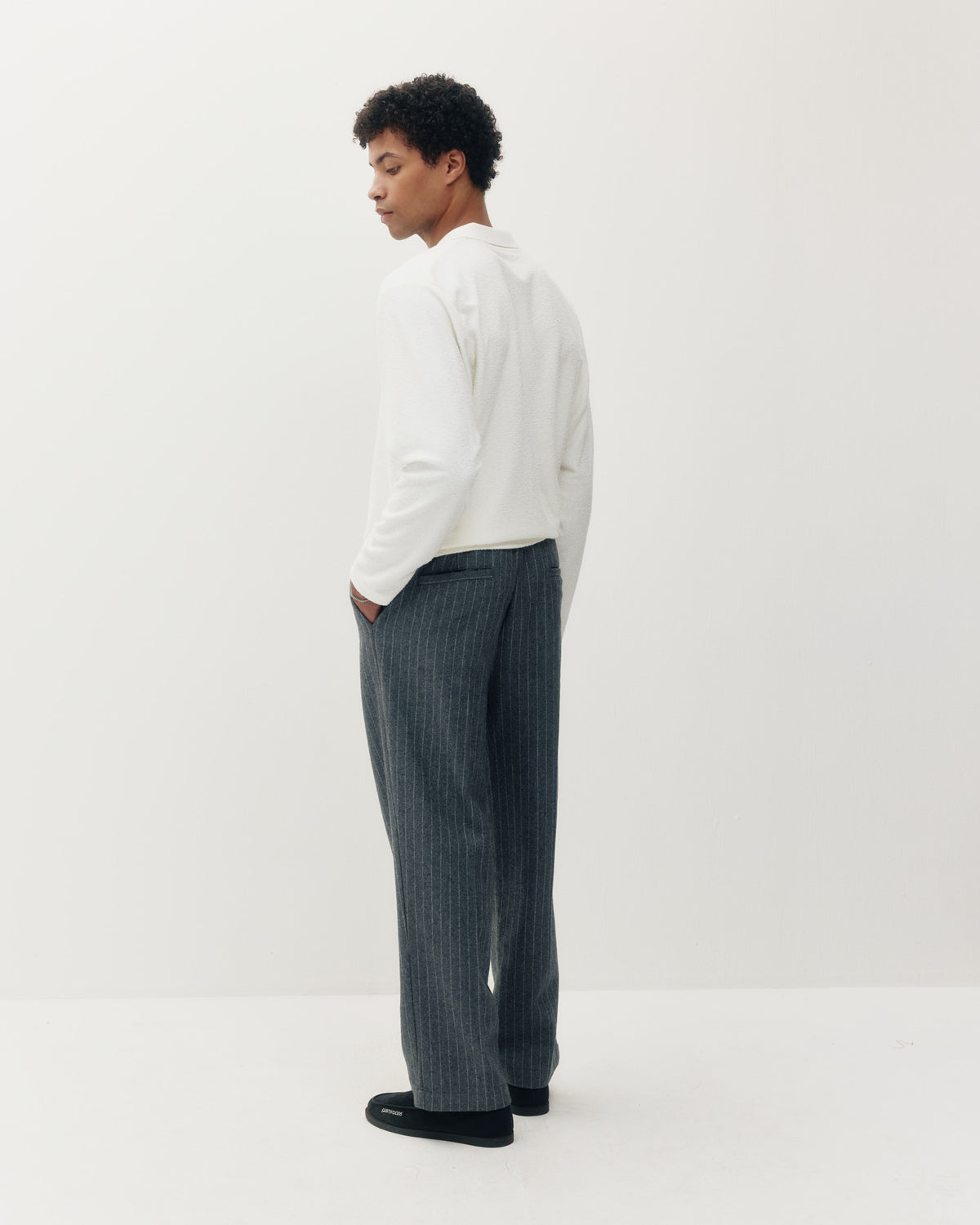 Wool Pinstripe Pull On Trouser Charcoal