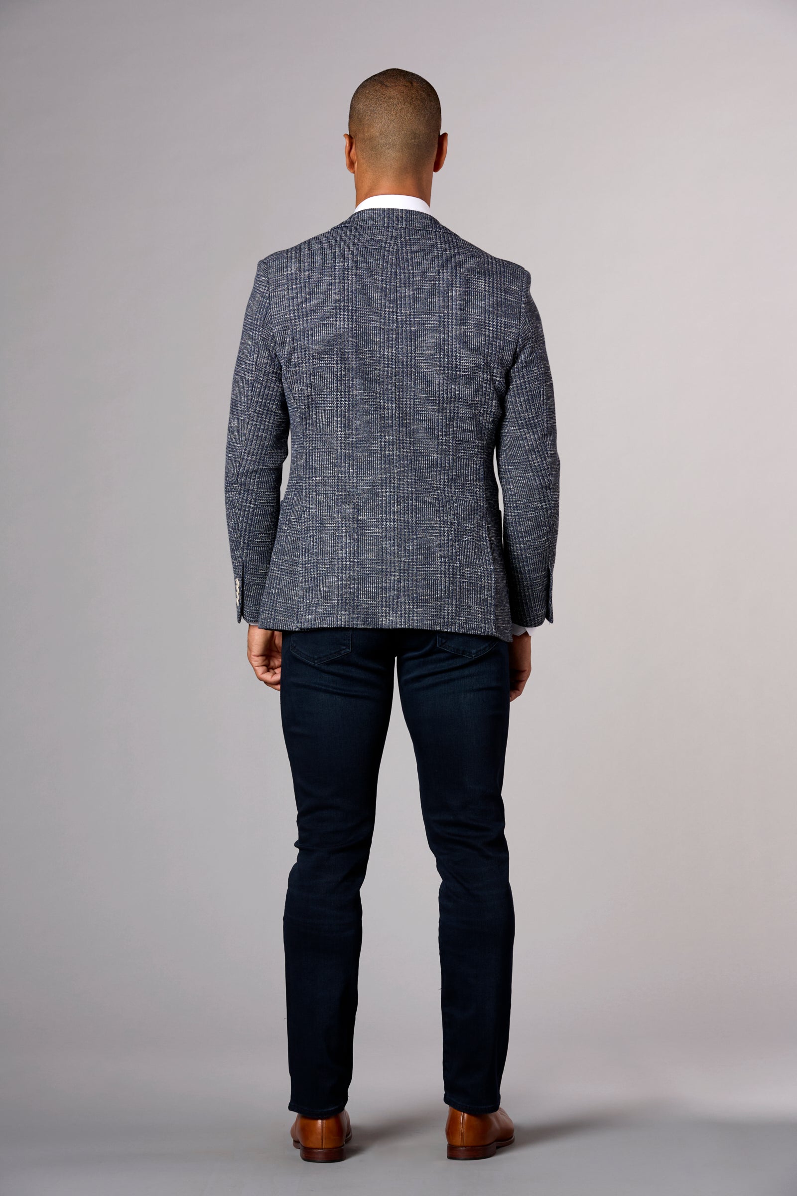 Textured Plaid Stretch Jacket Navy
