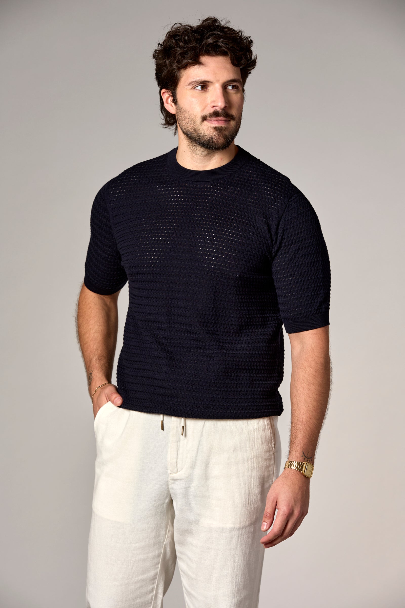 Crochet Sweater Tee Dark Navy