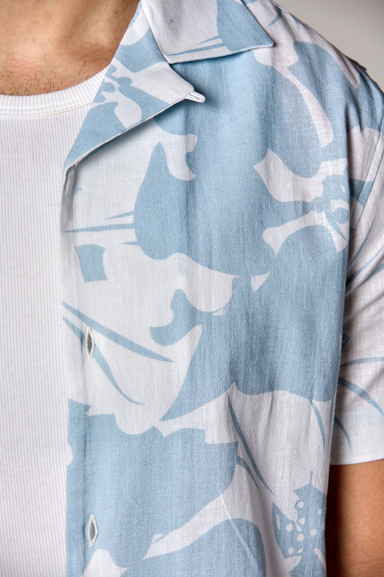 Bahamas S/S Linen Camp Shirt Light Blue Print