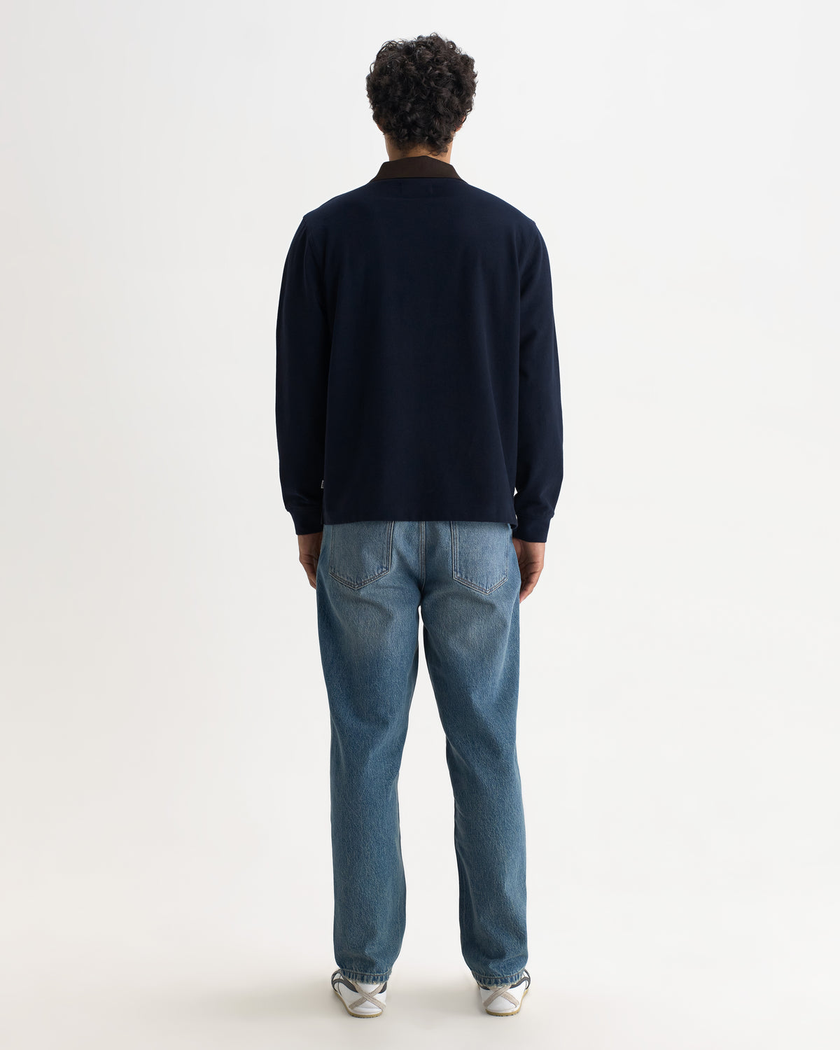 Pendal Long Sleeve Polo in Jolt Navy/Brown