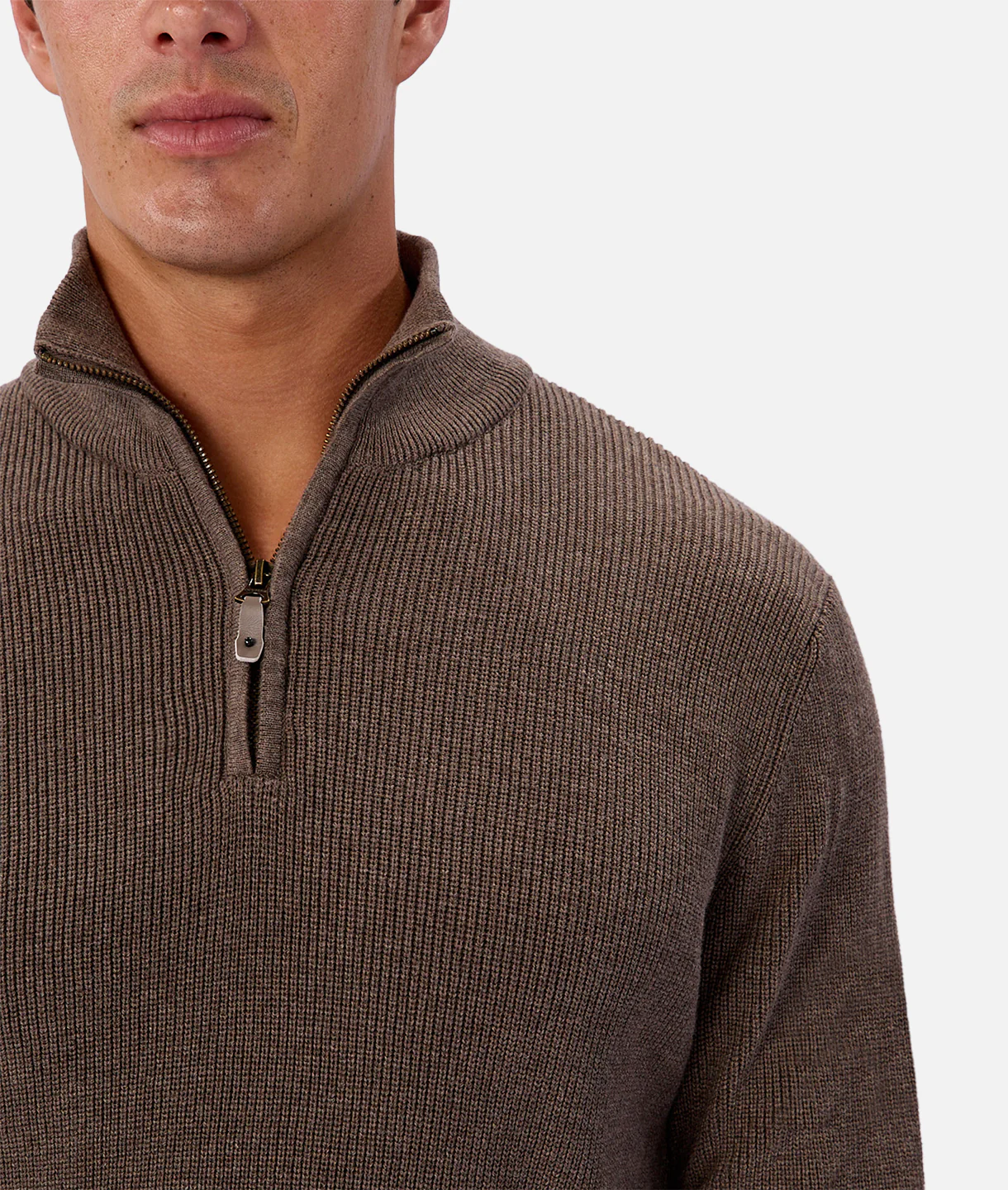 The New England Knit Zip Neck Wood Marl