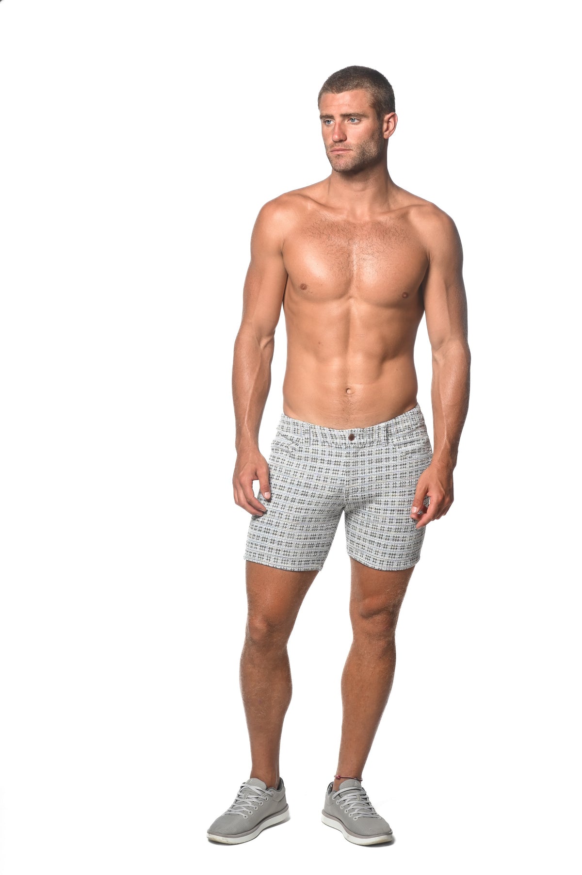 Tweed-Look Stretch Knit Shorts Cloud/Navy Mini Checks